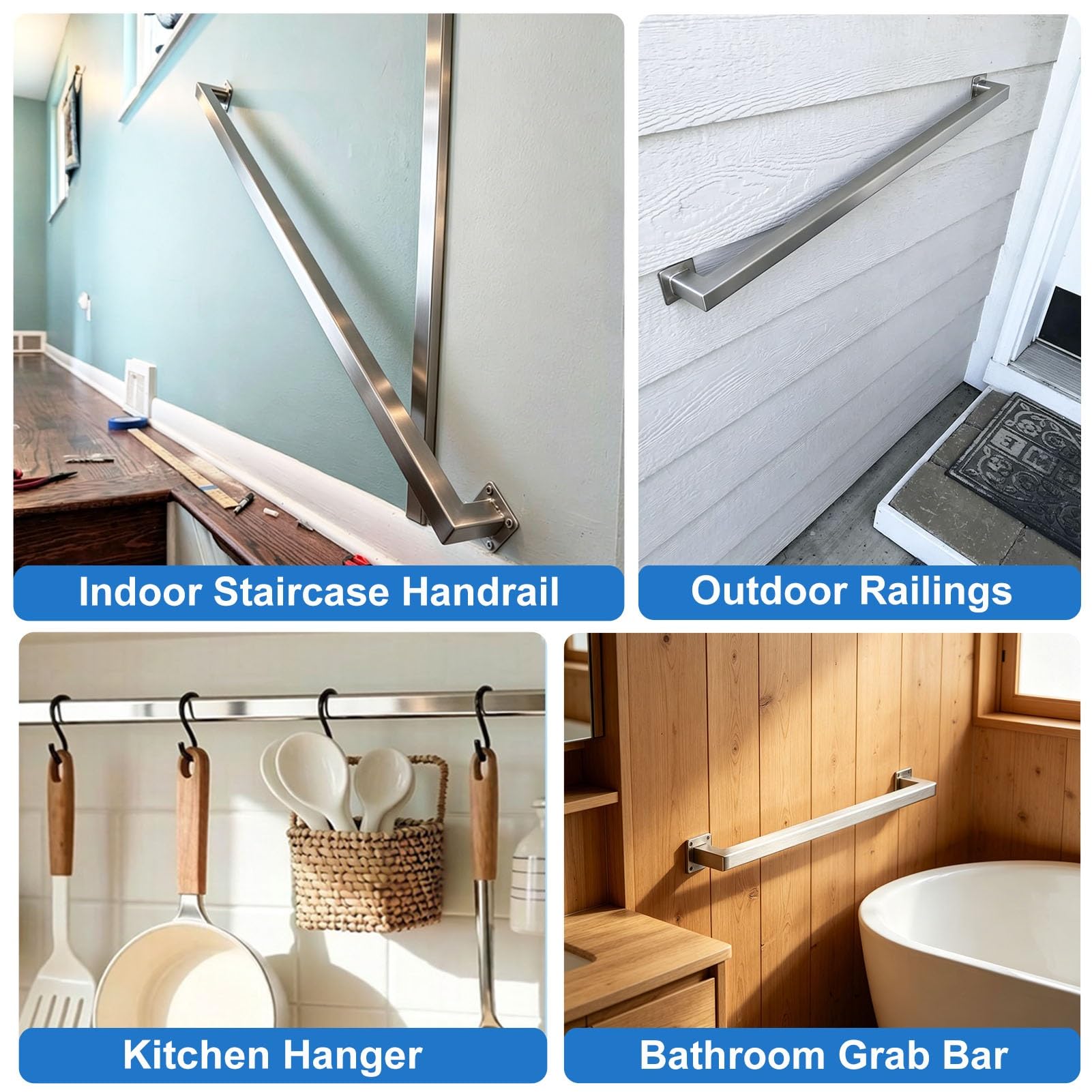 Corrimano in Acciaio Inox per Scale – Ringhiera per Scale a Parete da 1 a 20 Piedi con staffe, corrimano per Scale Interne/Esterne per Loft, Veranda, Garage e terrazza (6,6 Piedi/2