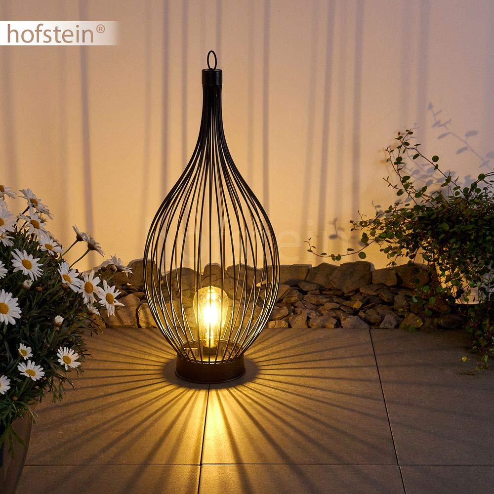 Lampe solaire LED Pasadena en métal noir avec interrupteur intégré, éclairage extérieur 6-8h