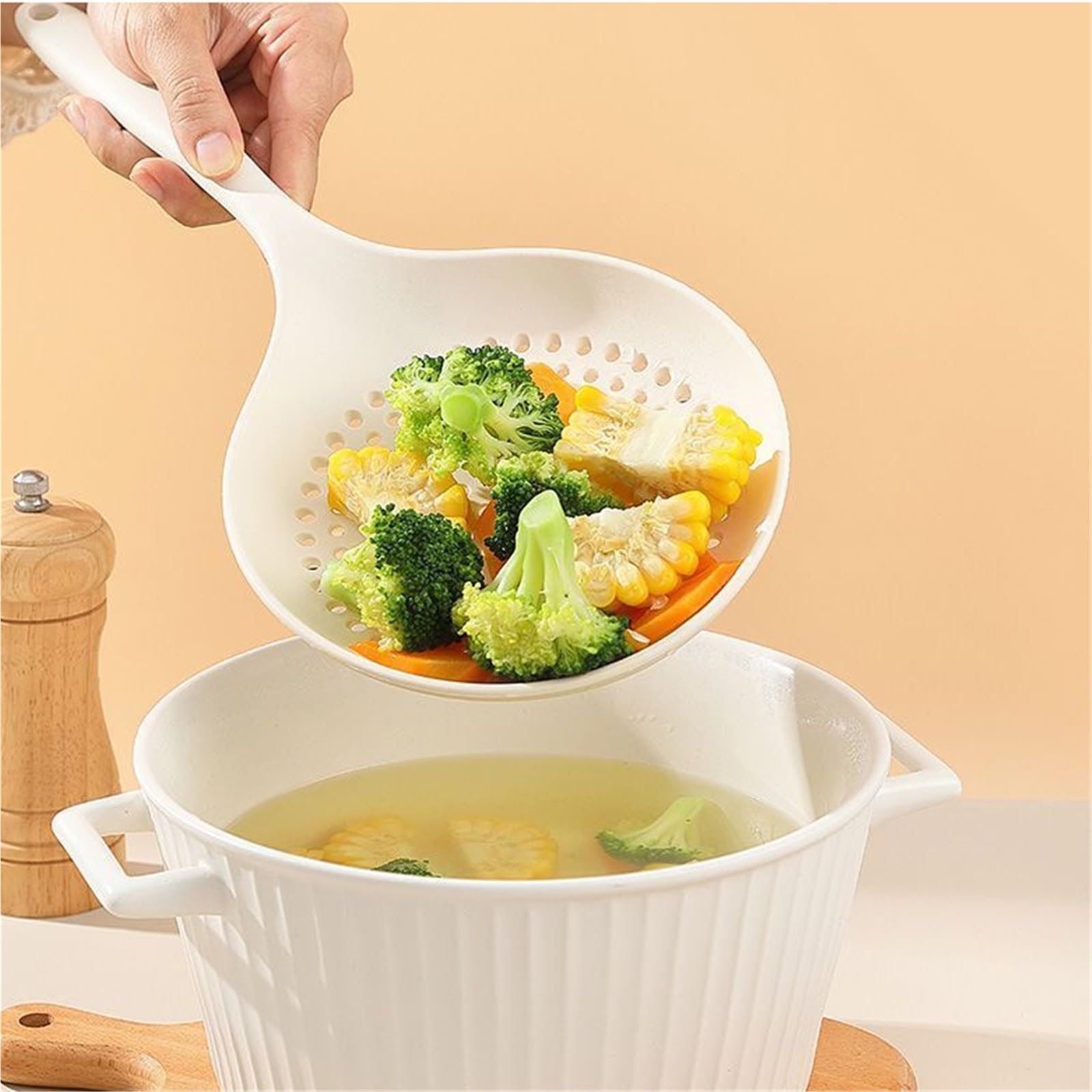 Colador De Cocina Espumadera For Cocinar, Colador De Silicona For Freír Y Cocinar, Bandeja De Drenaje Resistente Al Calor Escurridor Pasta(Beige)