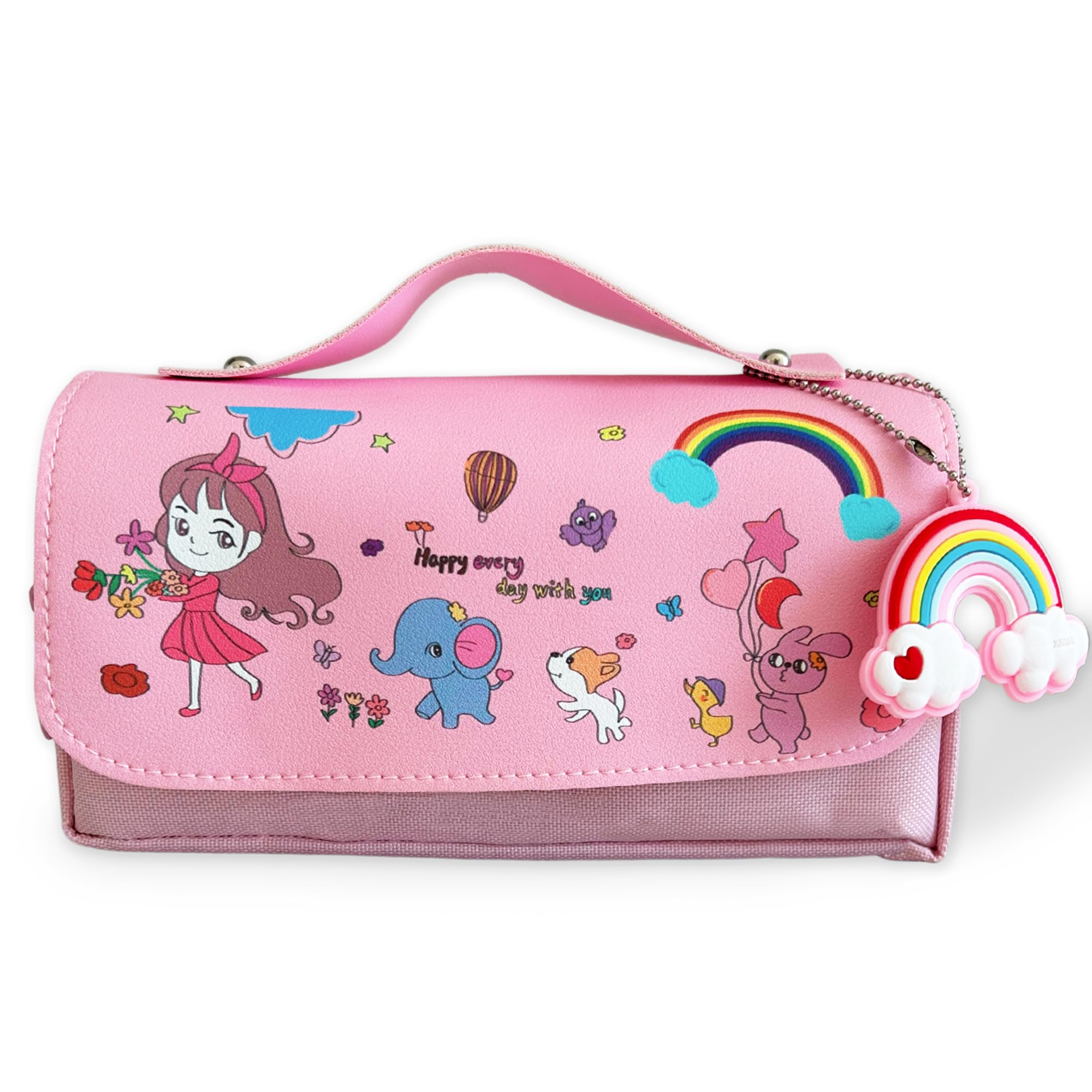 Estuche Escolar de 3 Compartimentos con Cremalleras. Gran Capacidad para Lápices y Material de Colegio Detalles Infantiles. Regalo Cumpleaños Niñas de 6 a 9 Años. Estuche escolar Bolso de Niña Rosa
