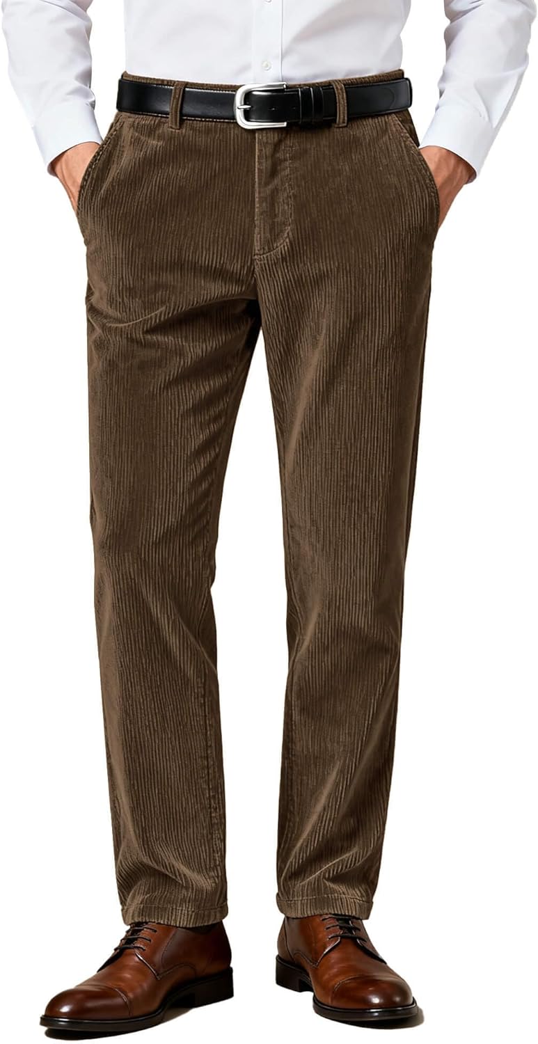 Wemaliyzd Men Casual Corduroy Work Cargo Pants Elastic Waist Suit Trousers