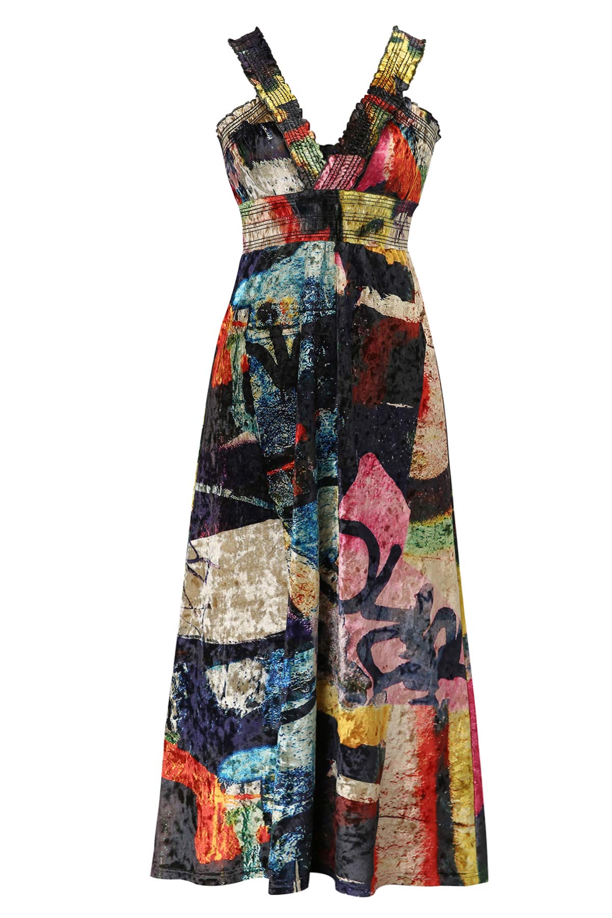 Women's Tie Strap Dress V-Neck Empire Waist A Line Floral Maxi Dress