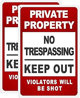 HANTAJANSS 2 Pack No Trespassing Sign Keep Out Warning Metal Sign, Retro Safety Metal Signs Guard Your Yard, Farm, Fence, ...