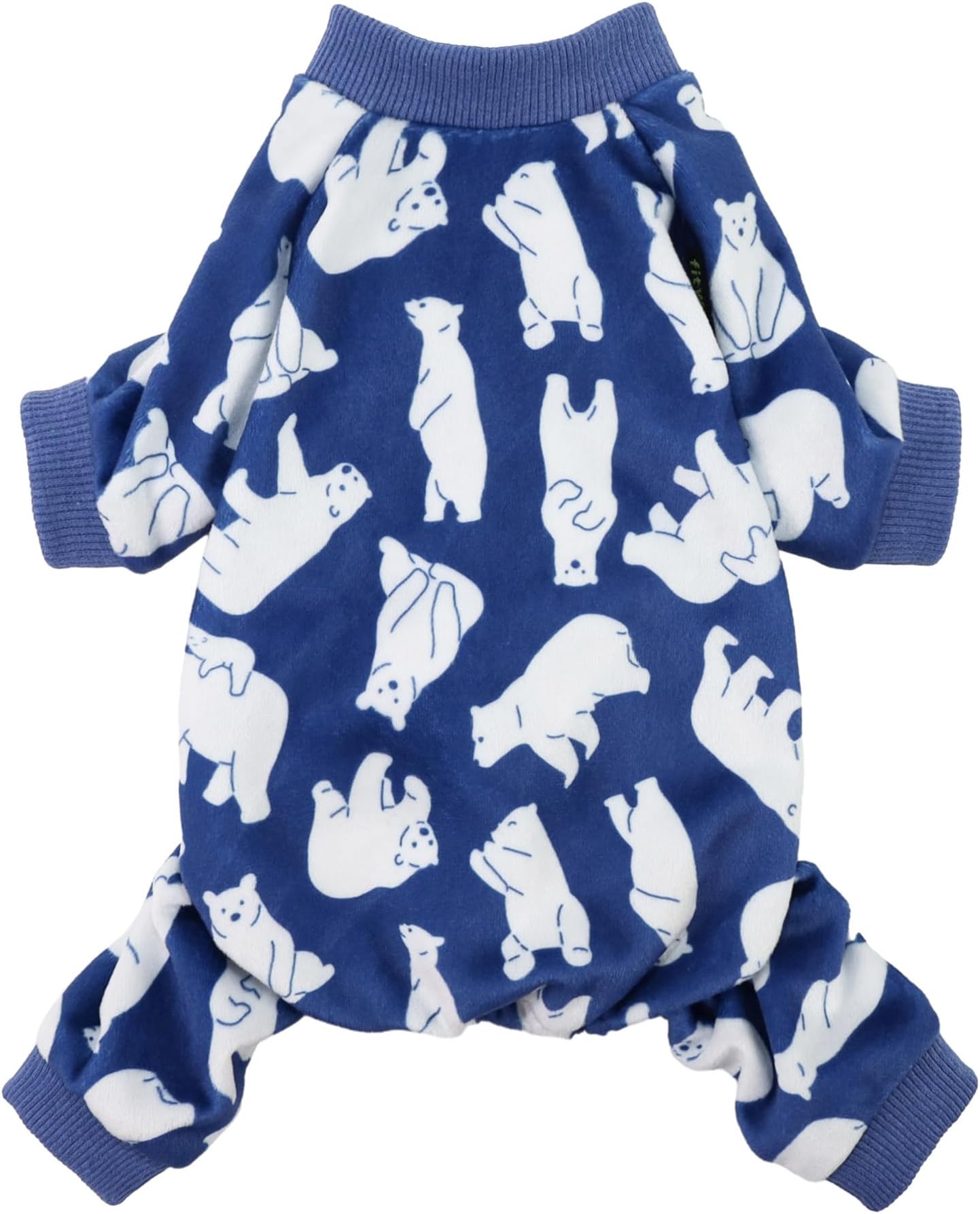 FitwarmPolar Bear Dog Pajamas, Dog Clothes for Small Dogs Girl Boy, Pet Onesie with Feet, Cat Outfit, Lightweight Velvet, Royal Blue, White, XS