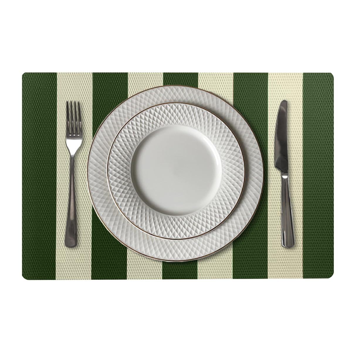 6 Jogo Americano Navy Alto Padrão Impermeável Pvc Vr (BEGE VERDE escuro claro folha musgo