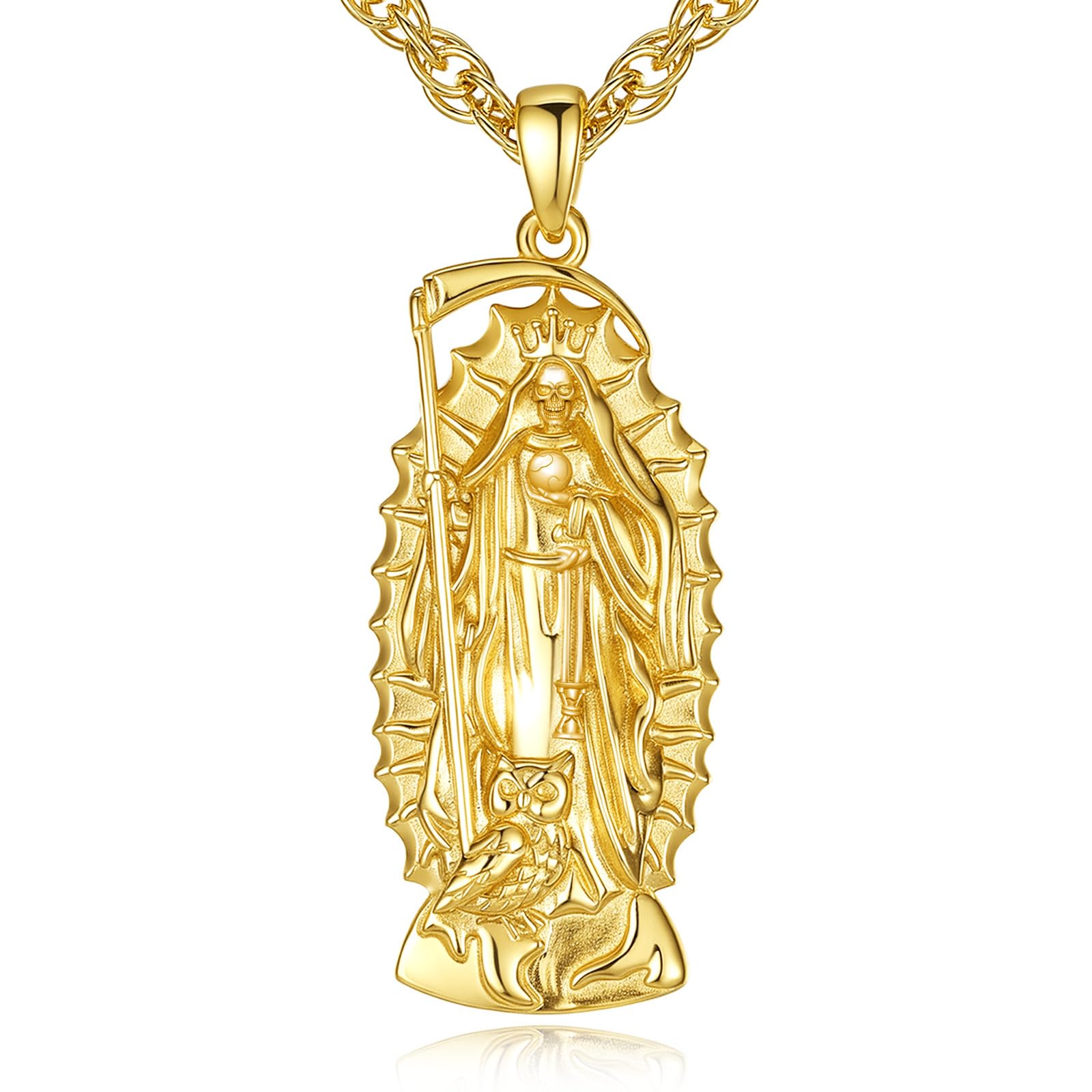 Collar Collar Santa Muerte Plata de Ley 925 para Mujer Hombre, Colgante Recuerdo Mori Cráneo y Serpiente Joyería Amuleto Regalo Original para Padre Madre Mujer, 22"+2"