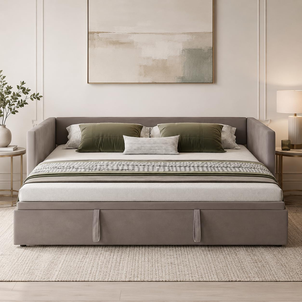 Tagesbett Ausziehbar Schlafsofa 90/180x200, Schlafsofa,schlafcouch mit Lattenrost, Schlafcouch ausziehbar,Ausziehbett, Bettsofa,Polsterbett Multifunktionsbett aus Veloursstoff