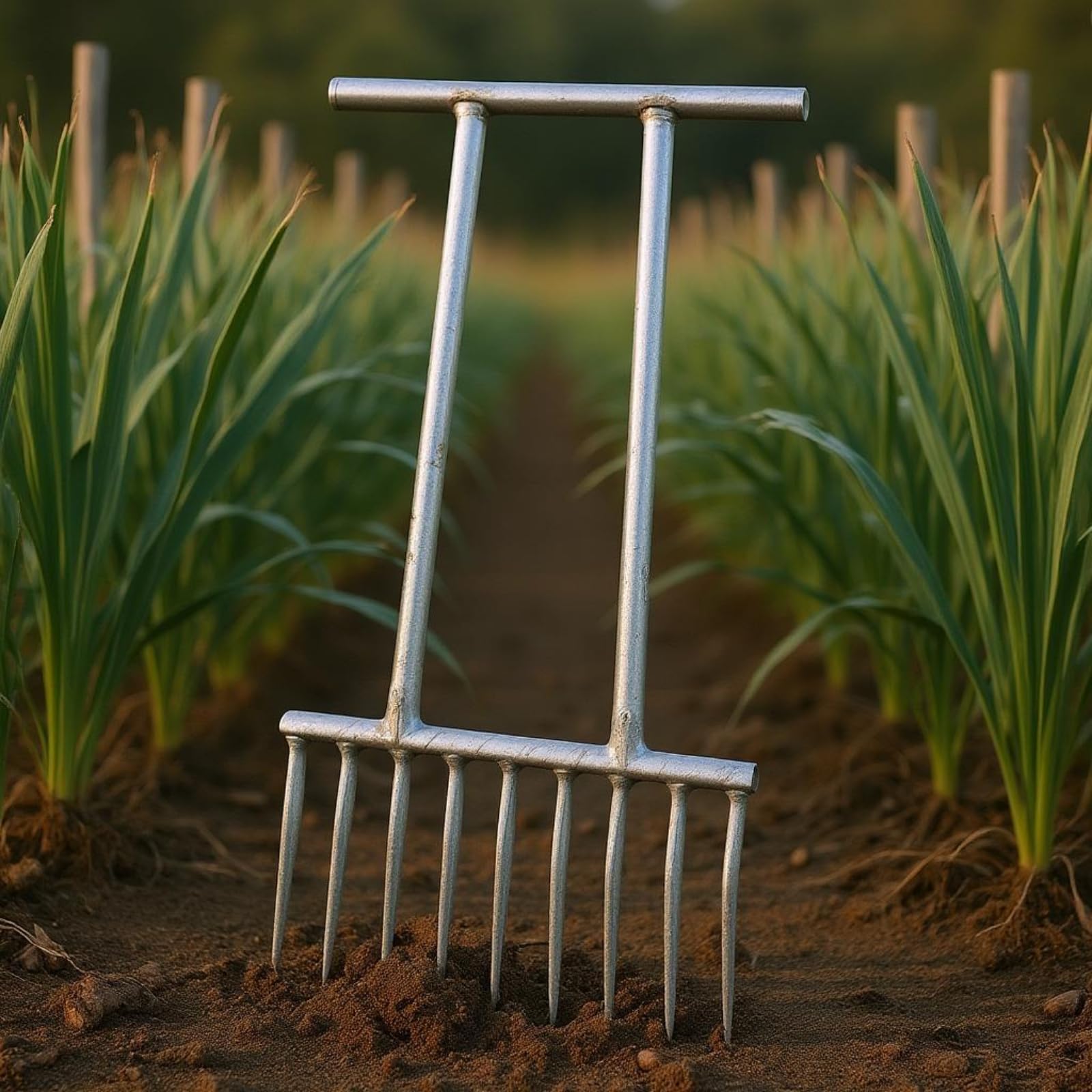 Forcone Agricolo per Bulbi Scavo Coltivazione Rastrello a Denti Punta in Acciaio Rinforzato con Telaio Verticale E Barra di Rinforzo per Dissodare