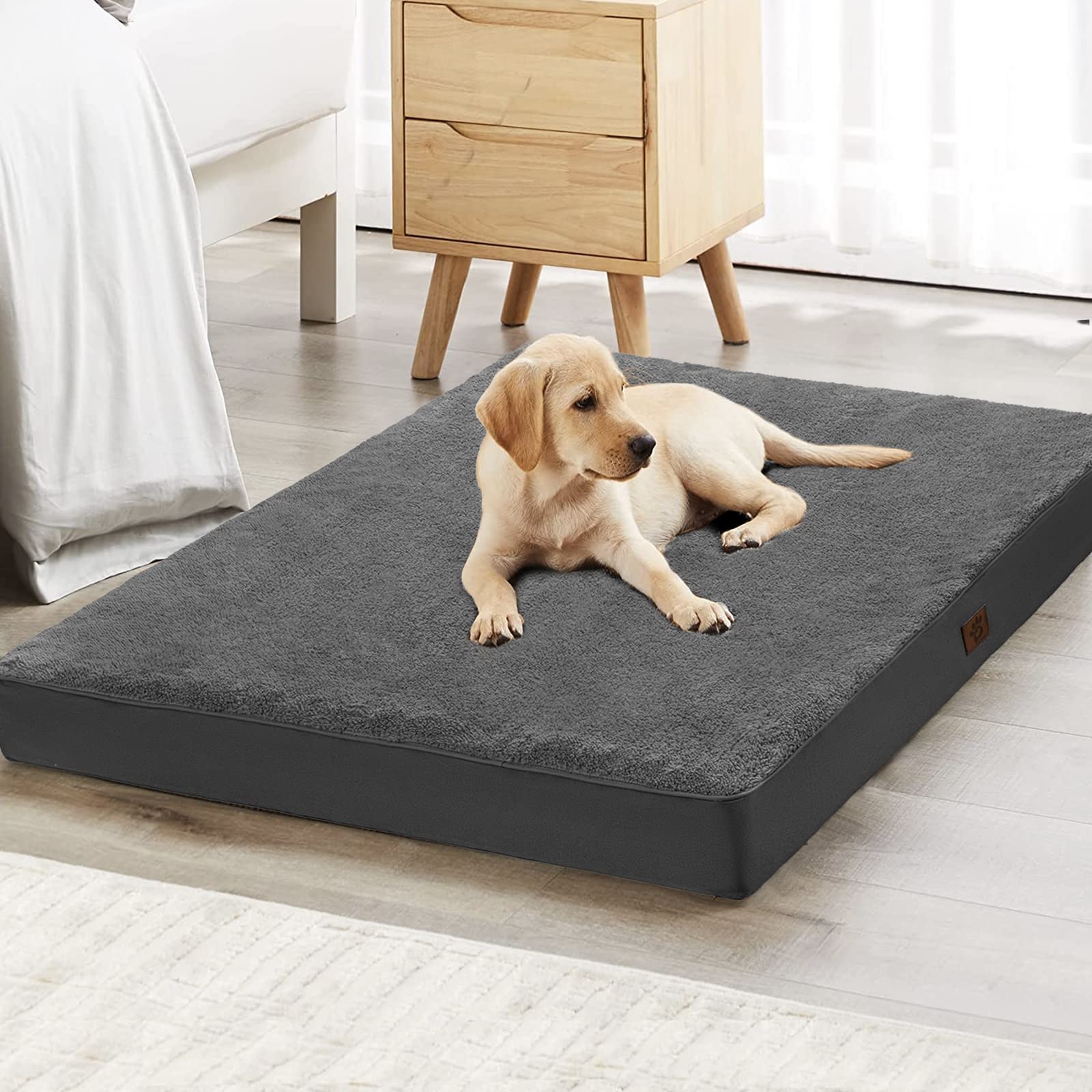 SONORO KATE X-Large Orthopedic Dog Bed for Large Dogs,Egg-Crate Foam Dog Bed for Crates with Removable Waterproof (45x28x4, Dark Grey)
