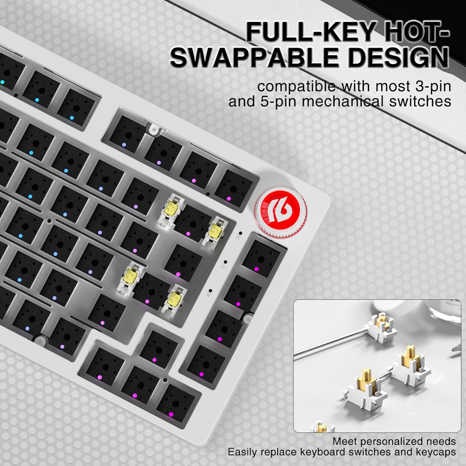 LEOBOG Hi75C Upgraded Wired Mechanical Keyboard Kit – Aluminum Alloy Gasket Mount 75% Barebones DIY Base with Hot Swap, RGB Backlighting & Volume Knob – Enhanced Custom Gaming Keyboard Build