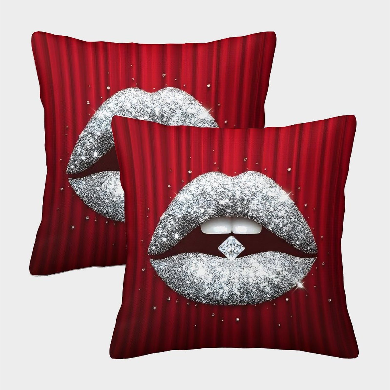 QFVANSIYO Shimmer Kiss 3D Printed Pillowcase Microfiber Bedroom Decor Artistic Lips Pillow Cover for Adults Home 50x50cm