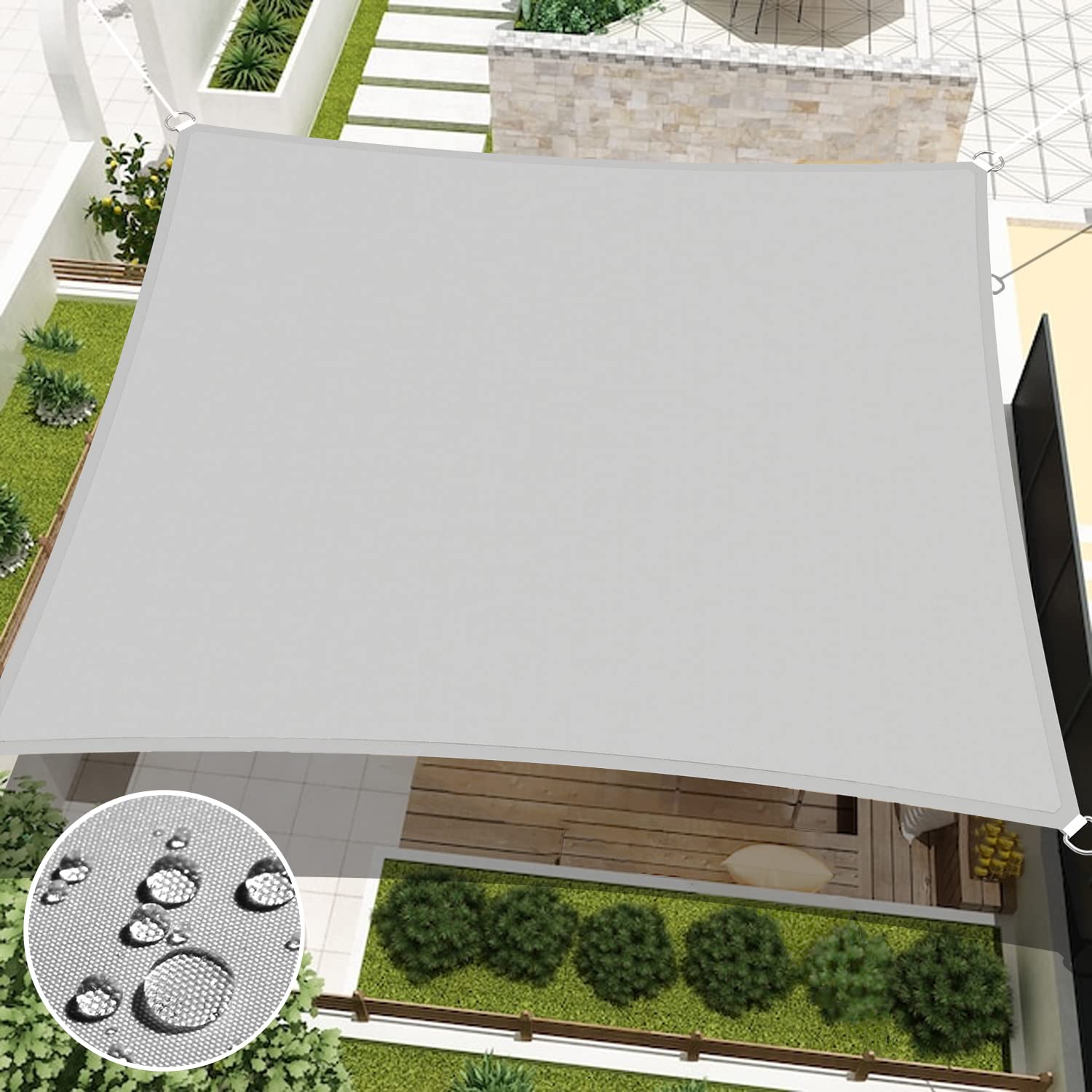 Sun Shade Sail 10' X 15' Rectangular Waterproof Sun Sail UV Block Canopy for Outdoor Patio Lawn Garden Backyard, Light Grey