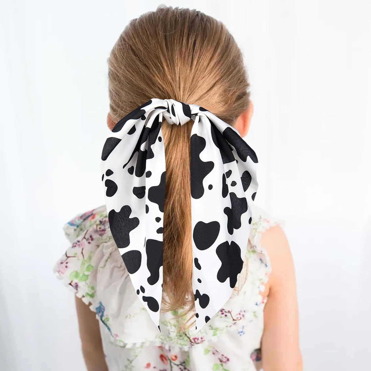 2Pcs Cow Print Hair Band, Elastic Hair Tie Ropes, Non-Slip Bow Hair Scarf Scrunchies for Women, Bowknot Ponytail Holder Hair Accessories for Thick, Long, Curly Hair - Image 3