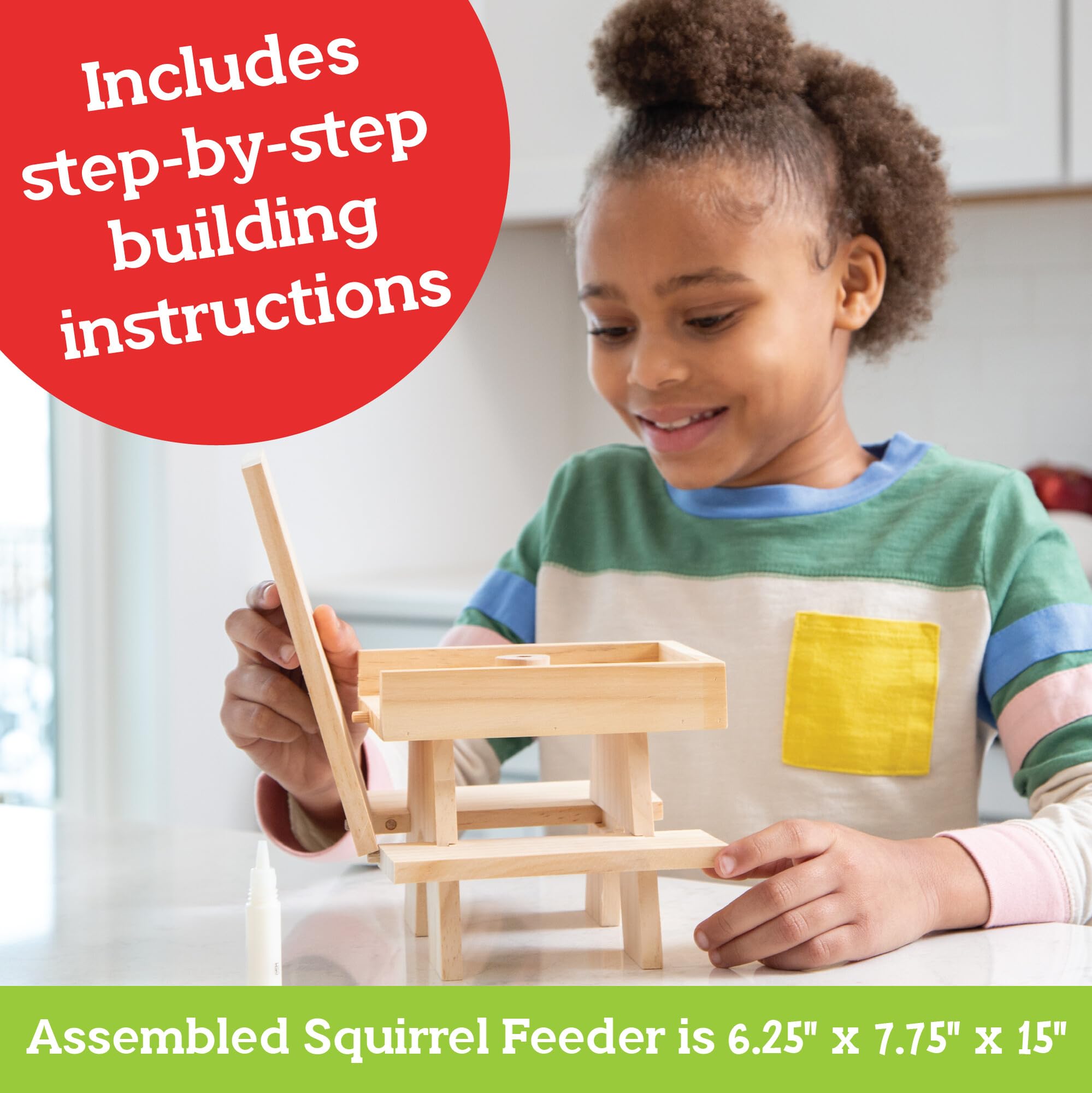 MindWare Kit de bricolage pour enfants avec mangeoire à écureuils pour enfants – Comprend des pièces en bois, de la peinture, des pinceaux, des instructions (français non garanti) et plus encore