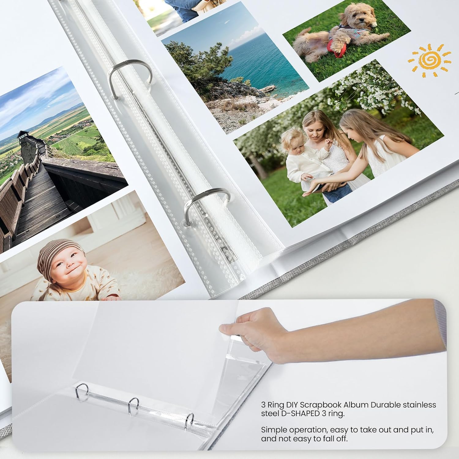 Álbum de recortes de 8.5 x 11 pulgadas, tamaño grande, 3 anillos, con 30 fundas de plástico, 60 páginas interiores blancas en blanco, 8.5 x 11 pulgadas, álbumes de fotos de bebé de viaje