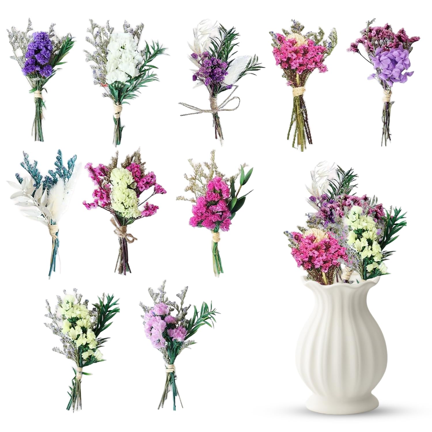 10 Piezas Ramos Pequeños de Flores Secas,Ramo Mini Natural de Flores Secas,para Decorar Scrapbooks, Bullet Journals, Álbumes de Fotos, Sobres de Regalo y Cajas de Regalo