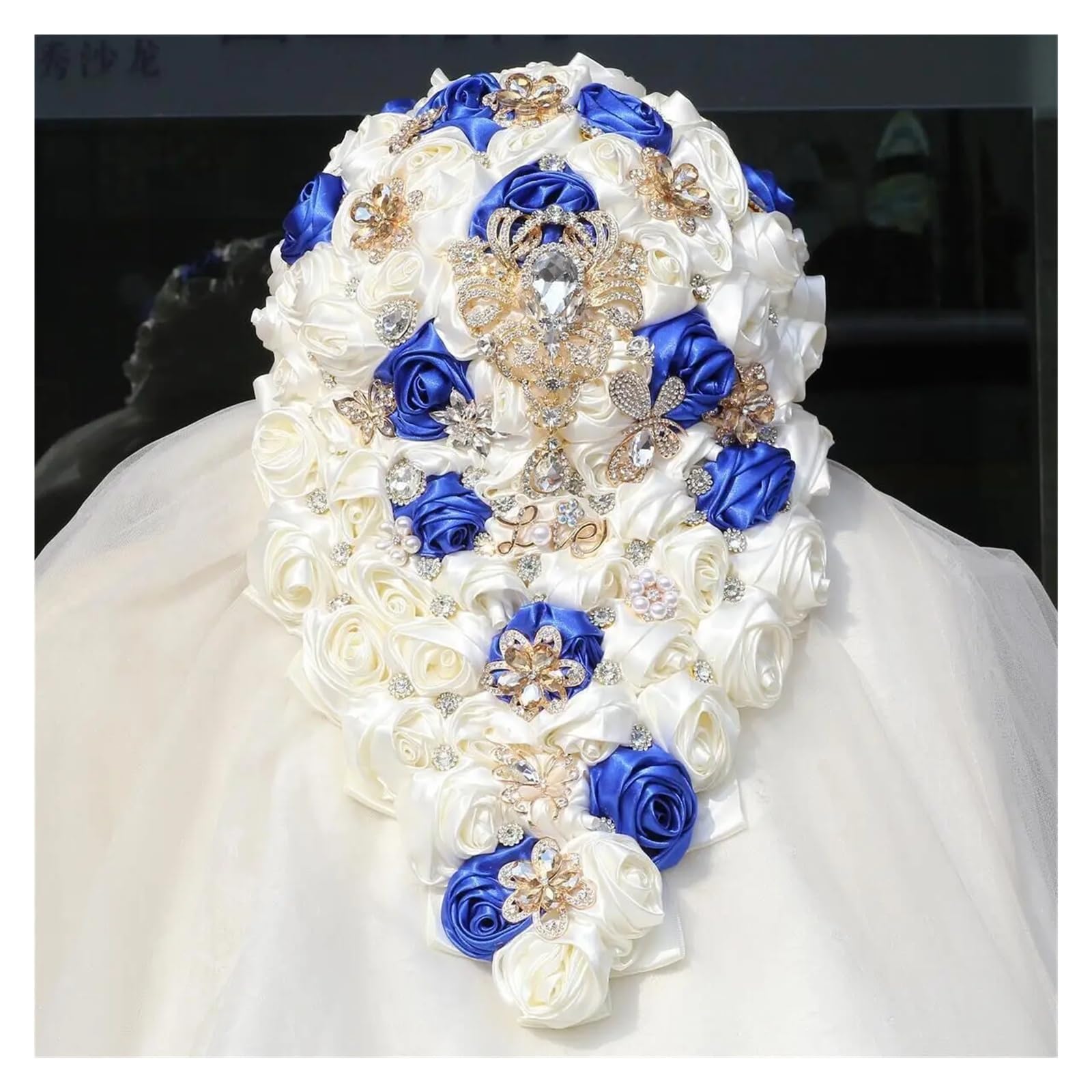 UJEDFHV Wedding Bouquet Crystal Bride Handmade Satin Rose Elegant Wedding Flowers Bridal Bouquet for Prom(Color 5)