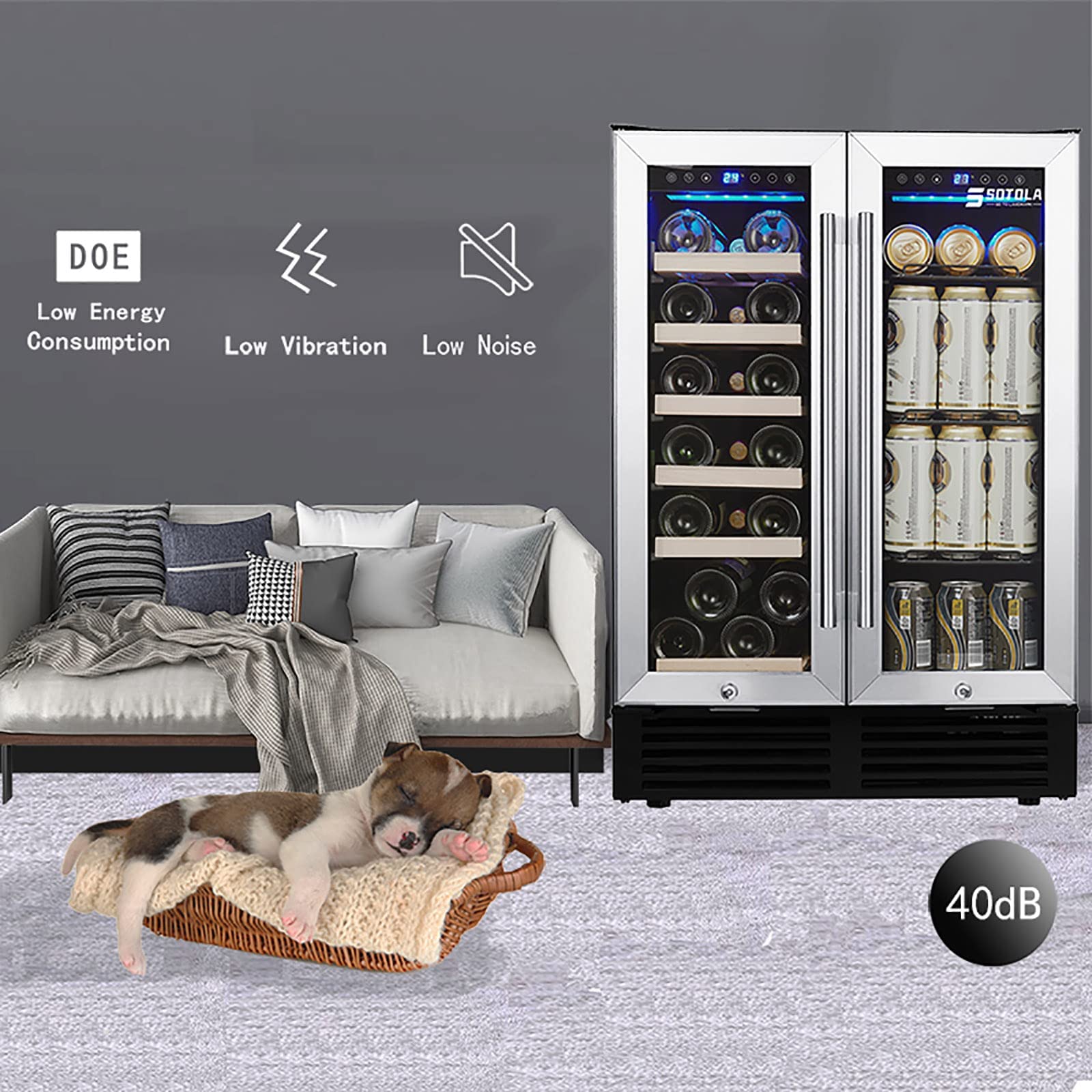 Ljlzxpbus 24'' Wine Cooler Refrigerator, Dual Zone Built-In Or Freestanding Wine Cooler With Double Glass Door, Mini Quietly Fridge With Compressor, Keeps 19 Wine Bottles And 57 Cans Beverages on Fridge.com - View 6