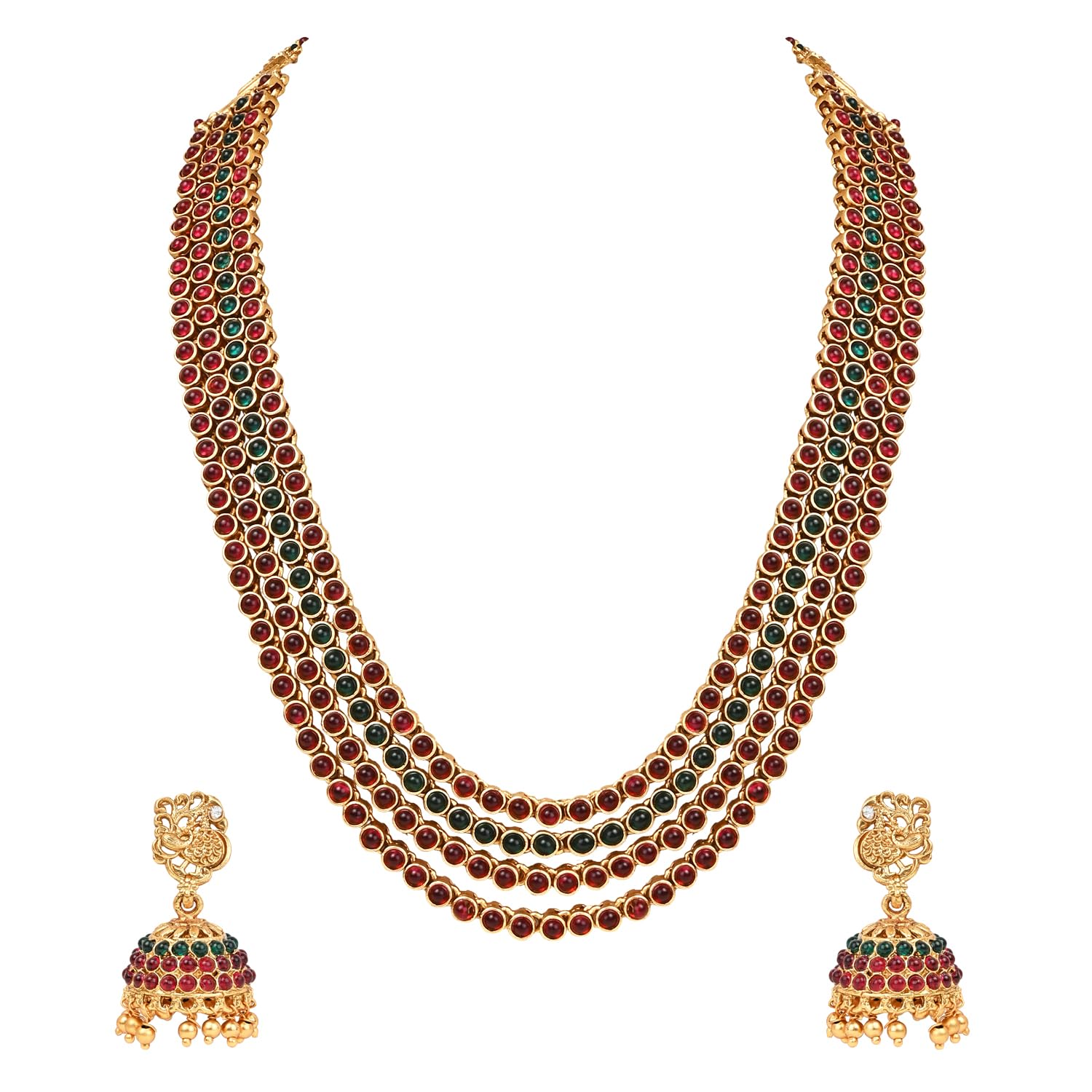 I Jewels Gold Plated Traditional Multi Layered Ruby Stone Handcrafted Long Necklace Jewellery Set with Earrings for Women & Girls (MC148QG) (B0CMCKXMBZ) Amazon Price History, Amazon Price Tracker