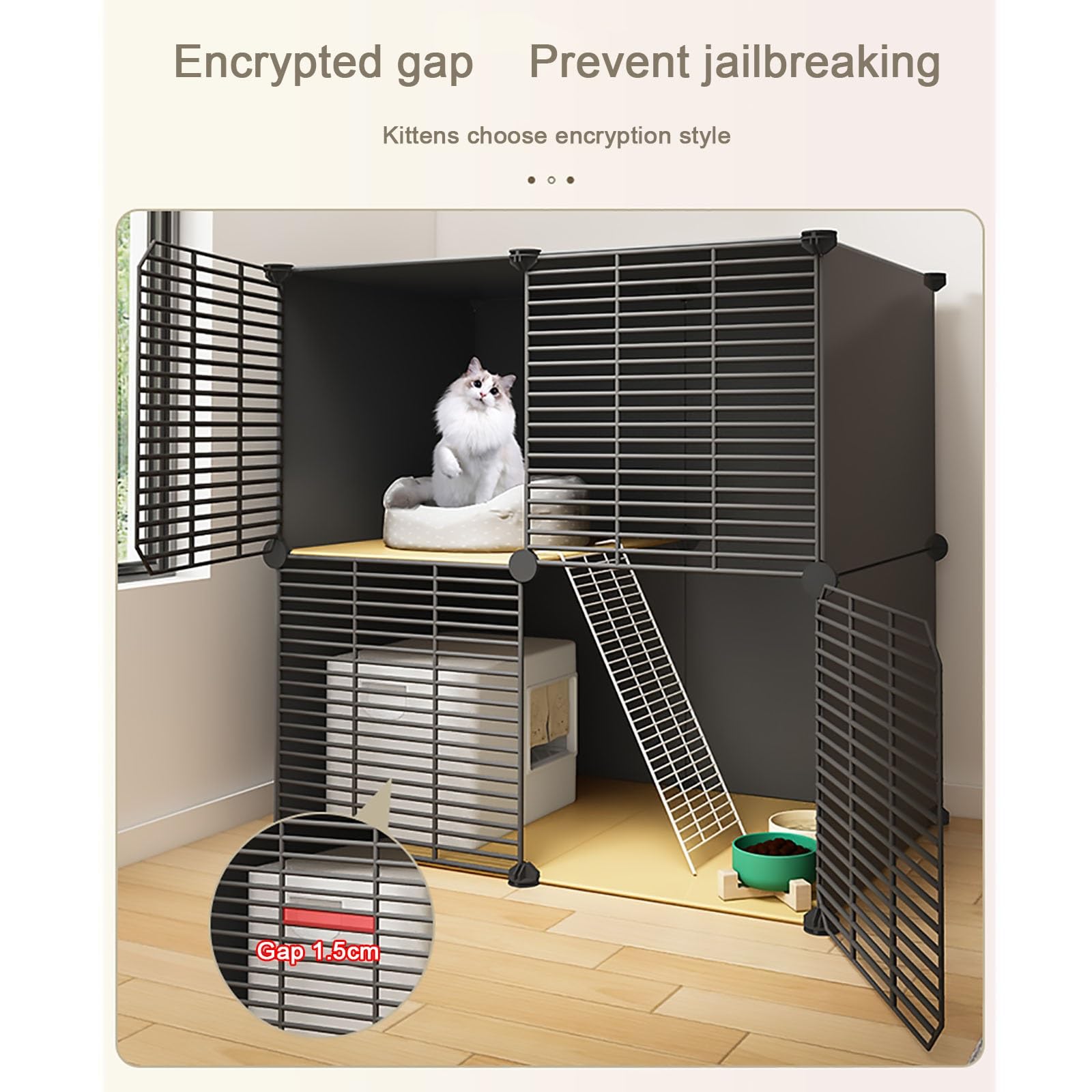 Gabbia per Gatti, Gabbie per Gatti da Interno, Recinto in Metallo Fai-da-Te per Gatti, Recinti Chiusi per Gatti, 75x49x111 cm, Ideale per Piccoli Animali e Conigli, Design Resistente con Gri