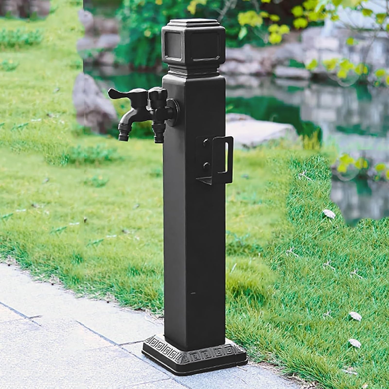 BHGFYXBS Freestanding Outdoor Garden Water Column With Double Faucet - Vertical Watering Post For Patio Irrigation, 95Cm/37.4In, Stylish Black Design For Easy Water Access,Black B-95CM/37.4IN