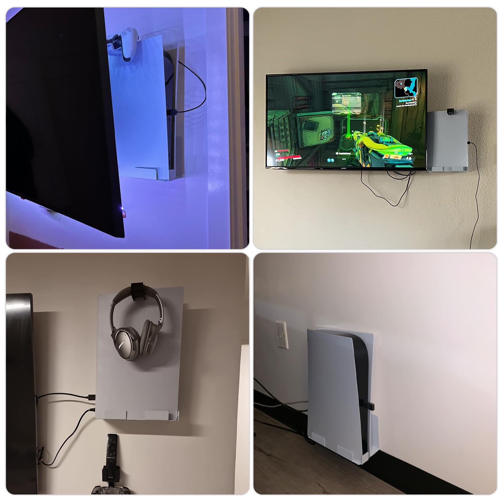 Soporte de pared para PS5, soporte de pared compatible con PS5 original (disco y digital), soporte de pared compatible con Playstation 5 (no incluye soporte para controlador y colgador de auriculares)