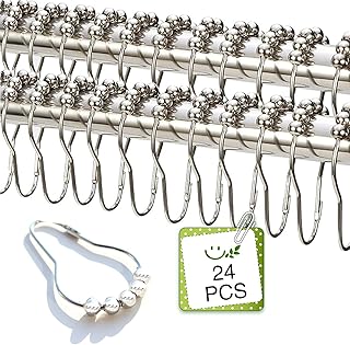 24 Pieces Stainless Steel Shower Curtain Hooks and Rings Set - Polished Nickel, Lightweight and Durable for Bathroom Curtain Rollers and Shower Curtain Rods, Metal Shower Curtain Rings