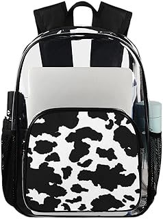Pardick Clear Backpack Cow Print Clear Bag Heavy Duty PVC Large Backpack Durable Clear Bookbags Transparent Backpack Clear Bags For School, Work, Security Clear Backpack For Women/Men/Girls/Boys