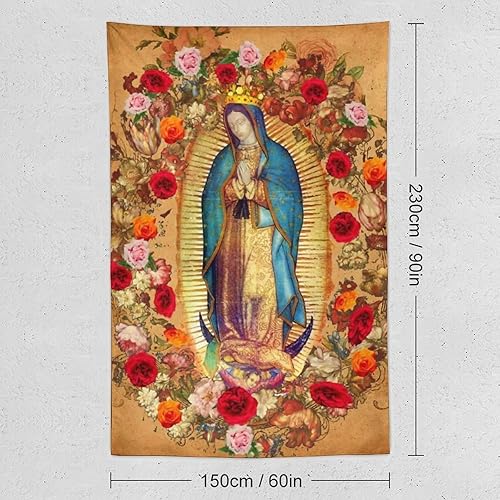 Miniatura 2 de WayGoTee Tapiz de Virgen María de Guadalupe para colgar en la pared para dormitorio, sala de estar, dormitorio, 60 x 90 pulgadas