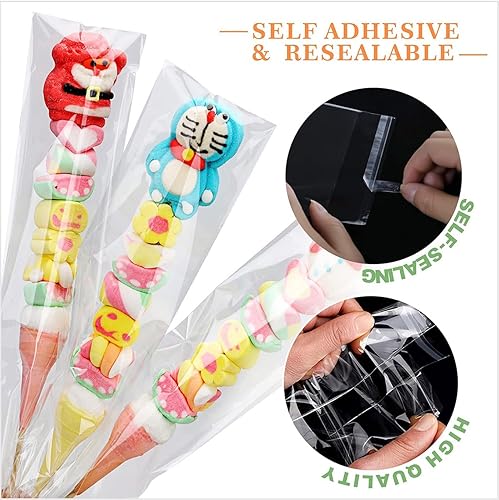 Miniatura 3 de OYAVISR 200 bolsas de celofán transparentes resellables de 3 x 11 pulgadas de largo, bolsas de celofán autosellables, bolsas para galletas con