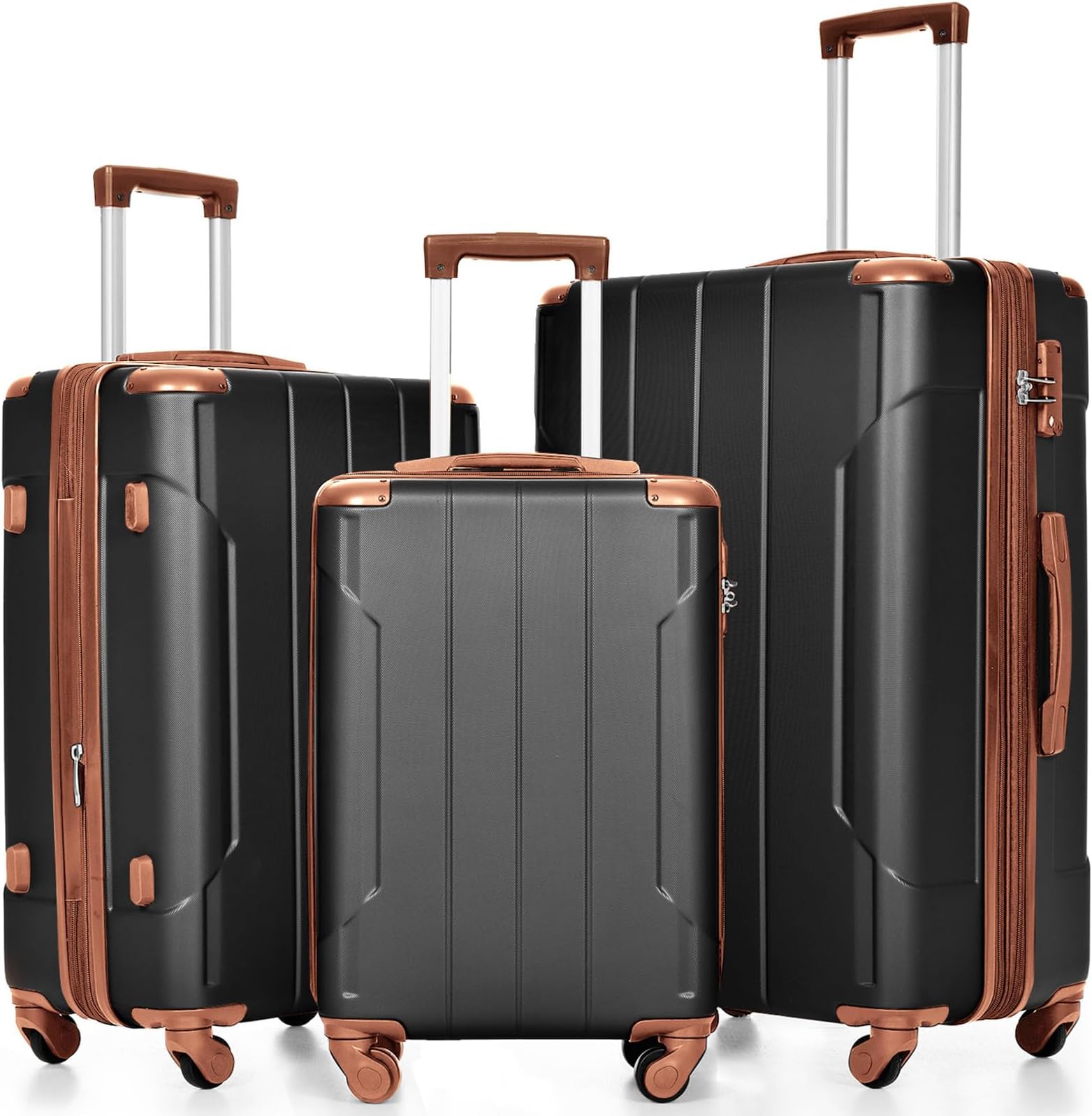 MeraxLuggage Set 3 Piece Expandable Lightweight Spinner Suitcase with Corner Guards, Gold, One_Size