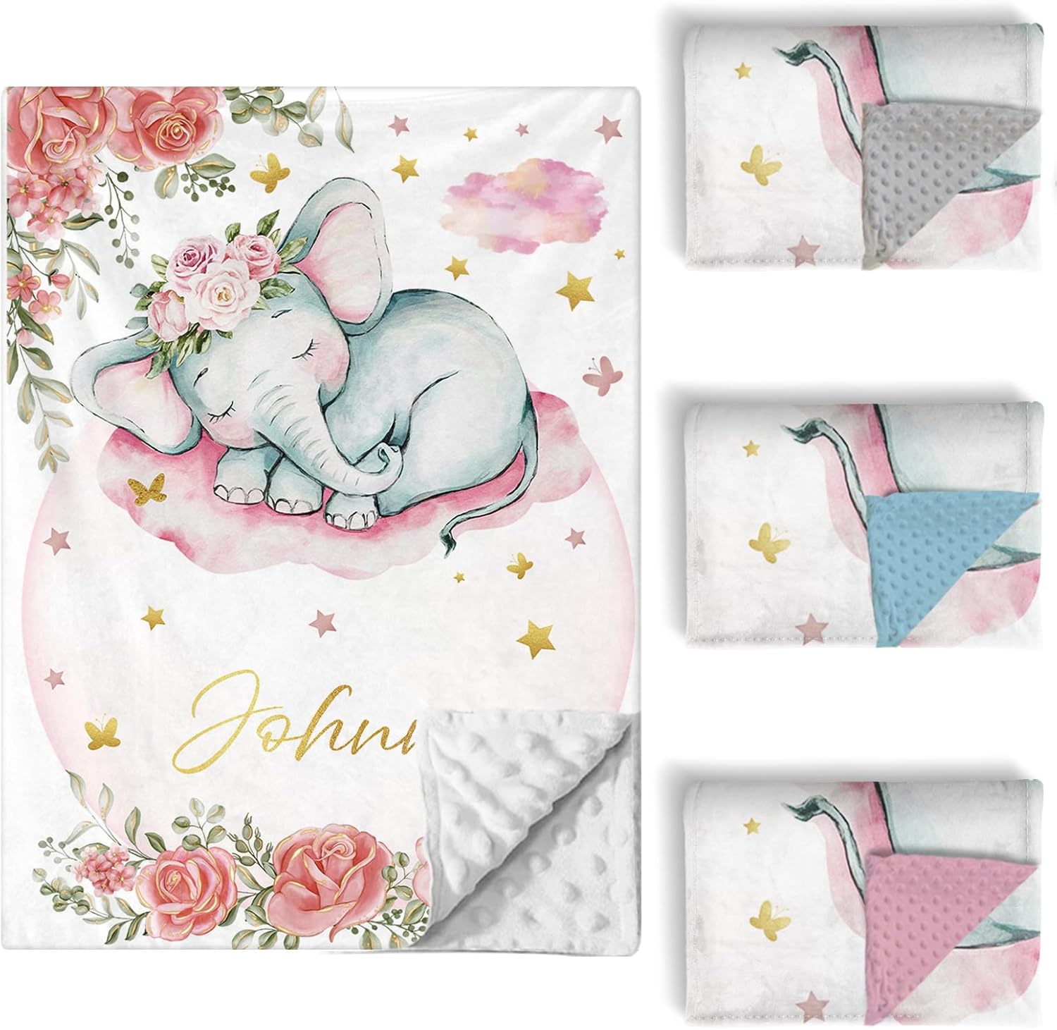 Custom Baby Crib Bedding Set, 3 Pcs Personalized Name Baby Crib Sets for Boys & Girls, Pink Elephant Theme Nursery Bedding Set, Soft Toddler Bedding Crib Sets Customized Gifts for Infants