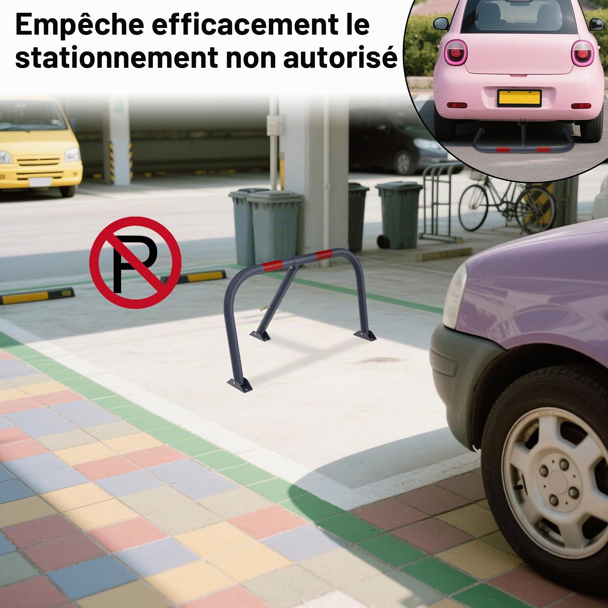 NAIZY Barrières de parking pliables 78 x 44 cm avec serrure et bandes réfléchissantes - En métal - Pour garage et place de stationnement