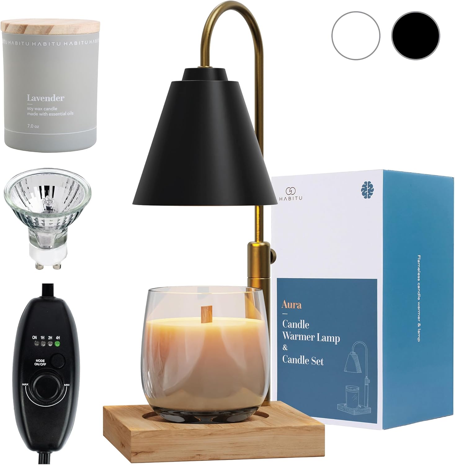HABITU Candle Warmer Lamp Black with Lavender Candle, Timer 1H/2H/4H