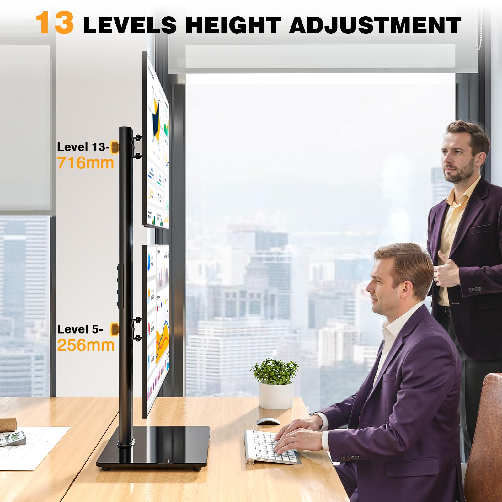 Support Double Écran PC 13-38 Pouces, Support Vertical Bureau VESA 75x75/100x100 mm 20 kg