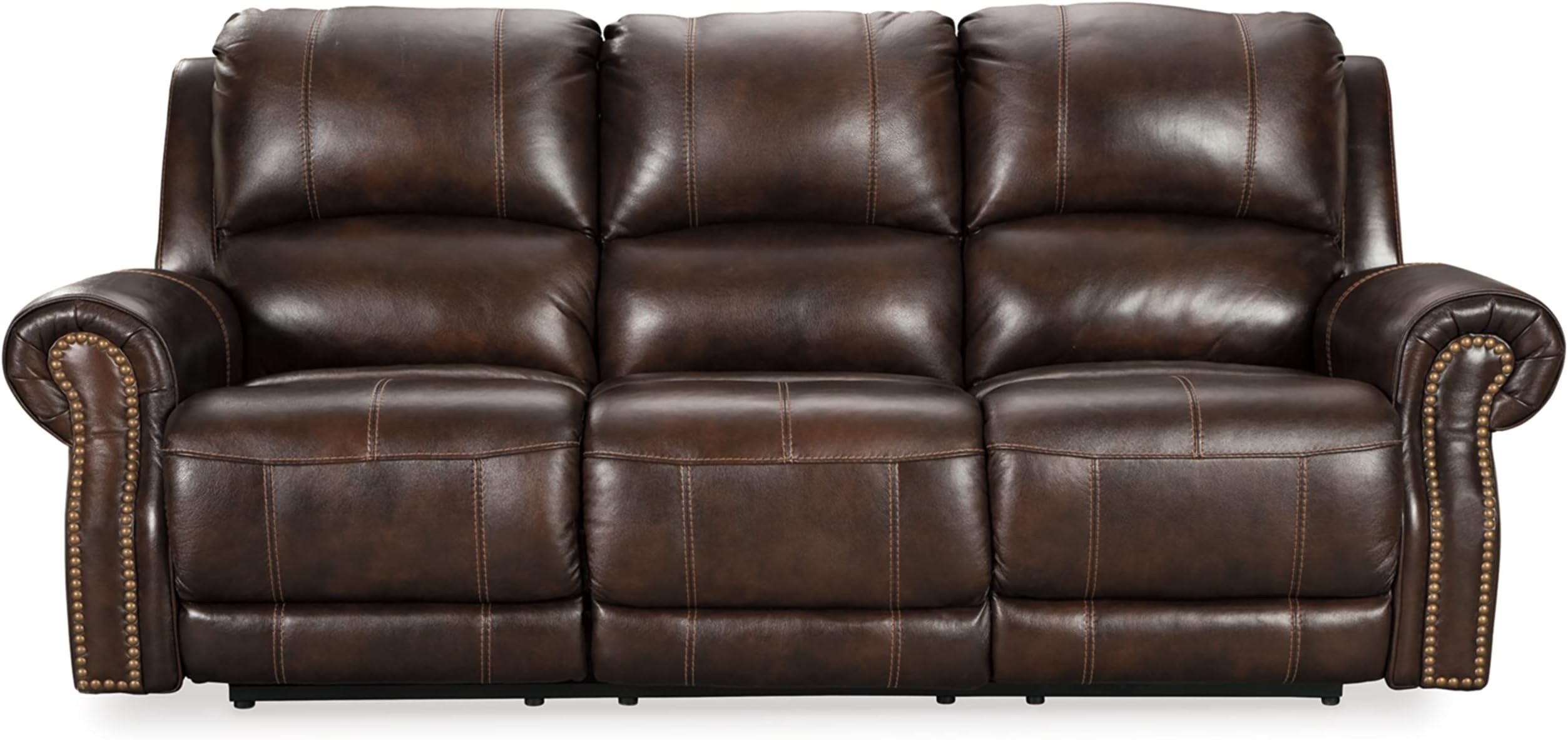Signature Design by Ashley Buncrana Traditional Power Reclining Sofa with USB Charging Port, Brown