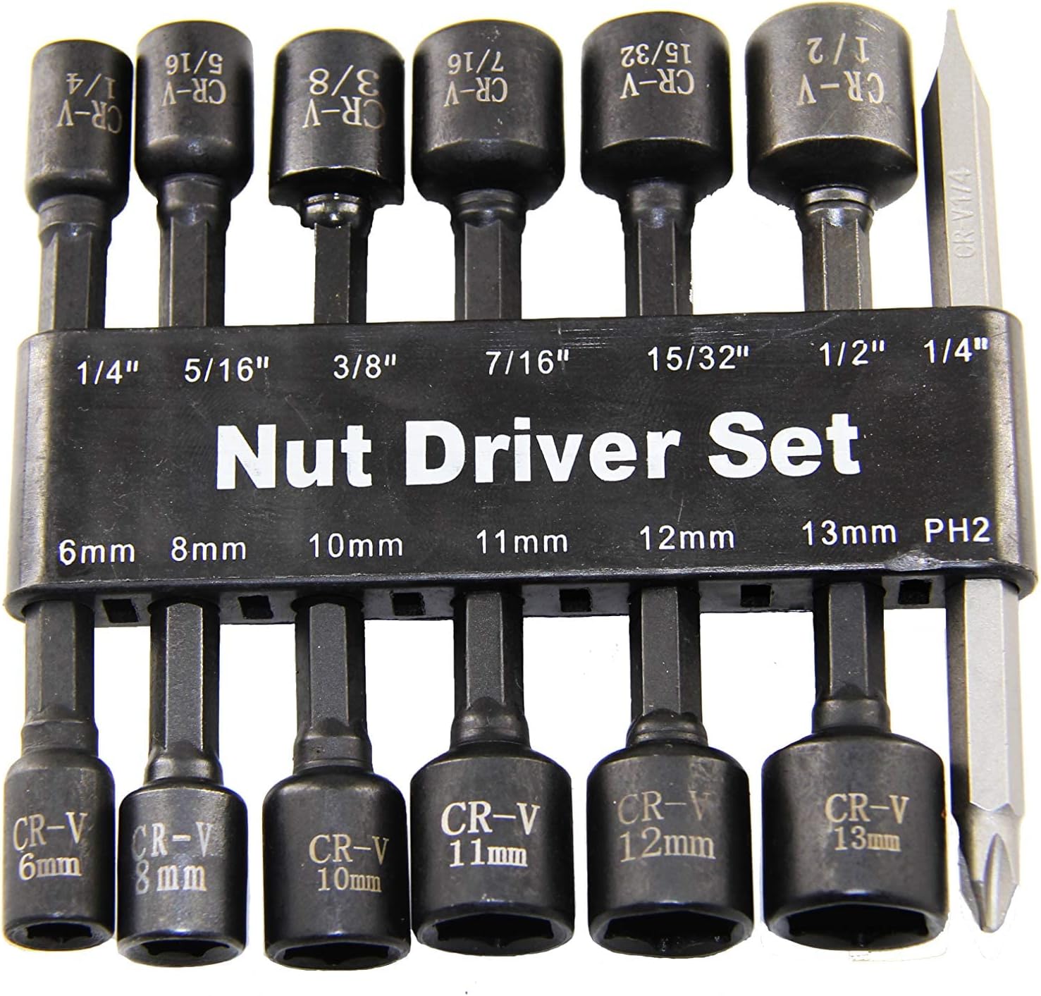 GOSWIFT 14PCS Magnetic Power Nuts Driver Set for Impact Drill, Chrome Vanadium Steel, SAE and Metric, 1/4" Hex Head Drill Bit Set Screwdriver Socket Set