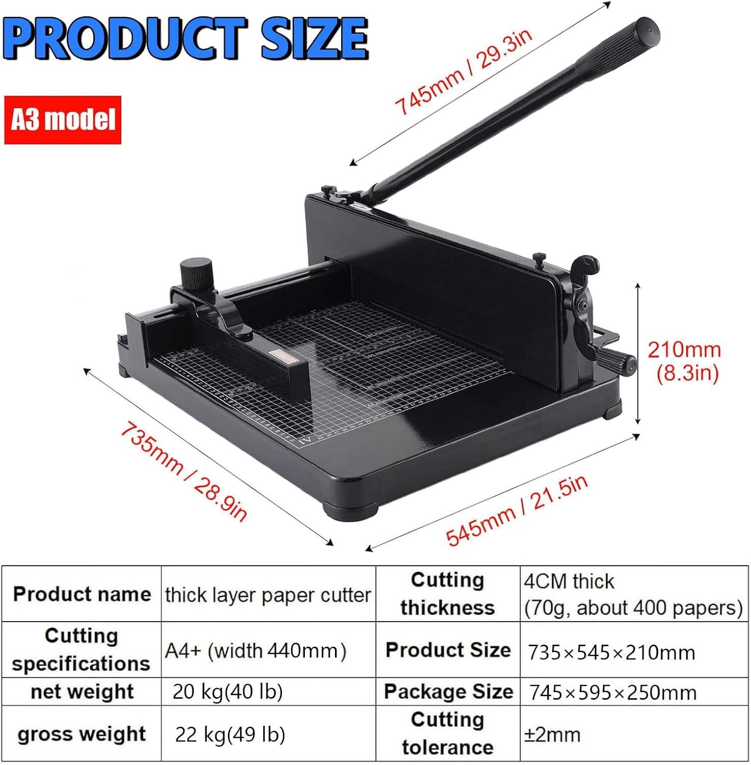 Robuster Papierschneider, 400 Blatt, A3, A4, manueller Trimmer mit automatischer Klemme, Klingenverriegelung und Sicherheitsschutz, zum Schneiden von Papier, Leder, PVC-Gewebe