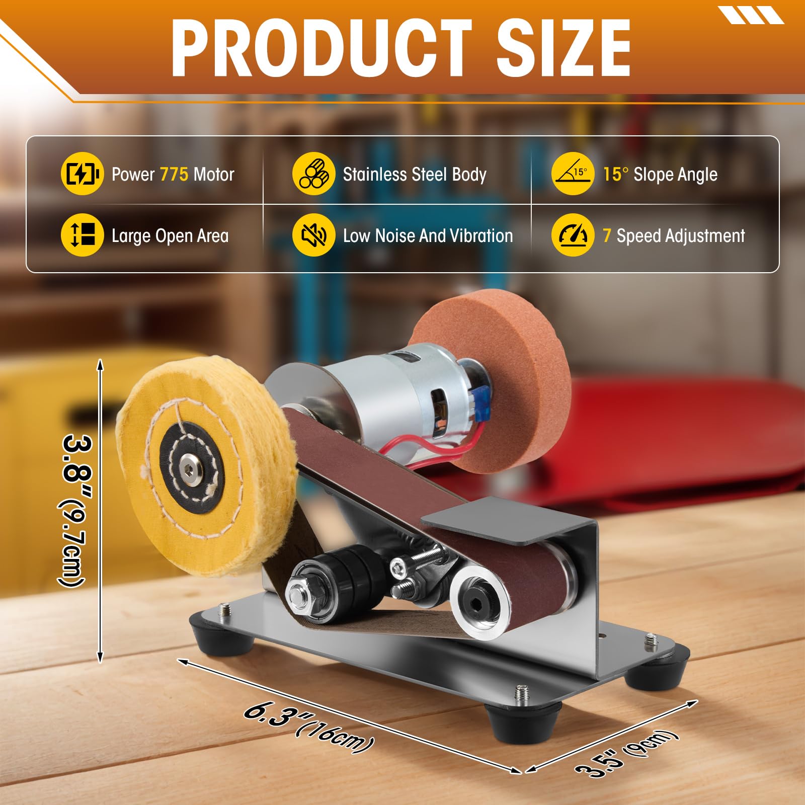 Electric Mini Belt Sander, Electric Belt Sanding Machine Small Table Bench Grinder with Fixed Clamp, Grinding Wheel - Image 2