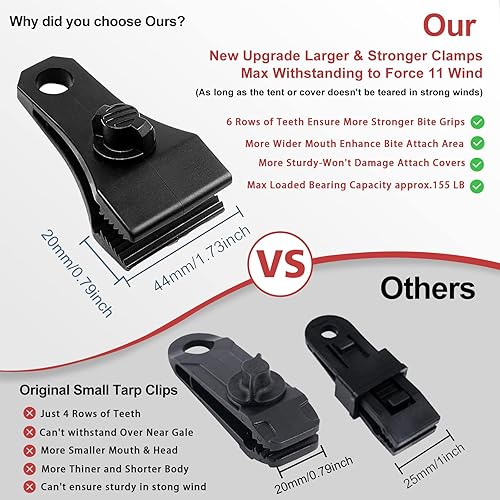 Miniatura 4 de Clips de lona grandes de alta resistencia, 12 abrazaderas de lona, tornillos de pulgar, clips de sujeción para tienda de campaña con 12 cuerdas
