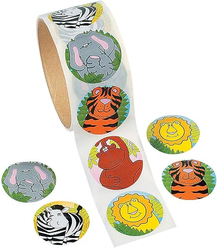 Miniatura 1 de Pegatinas de animales Fun Express Zoo rollo de novedad 1 paquete de 100