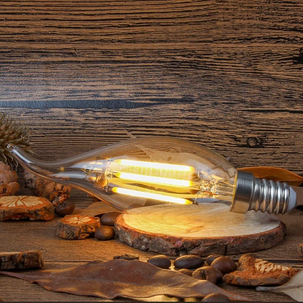 Pack of 6 E12 4W LED Flame Filament Candle Light Bulb, 40W Equivalent Incandescent Replacement, Warm White 3000K 400LM, Edison Screw Classic Candle Bulb, AC 110-120V, Non-Dimmable