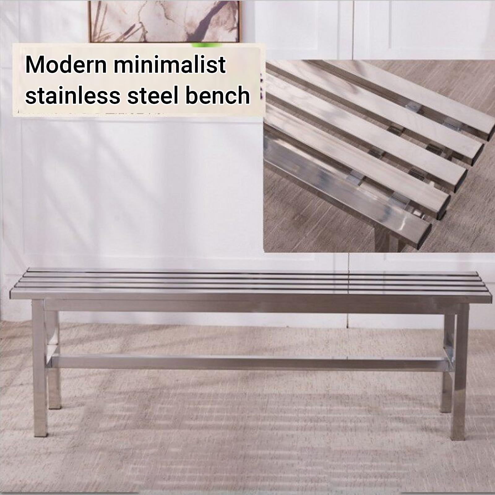 Banco de acero inoxidable resistente a la intemperie sin respaldo para exteriores, asiento de metal resistente para patio, jardín, porche, patio, parque, entrada, diseño de doble capa, 150 cm / 59in