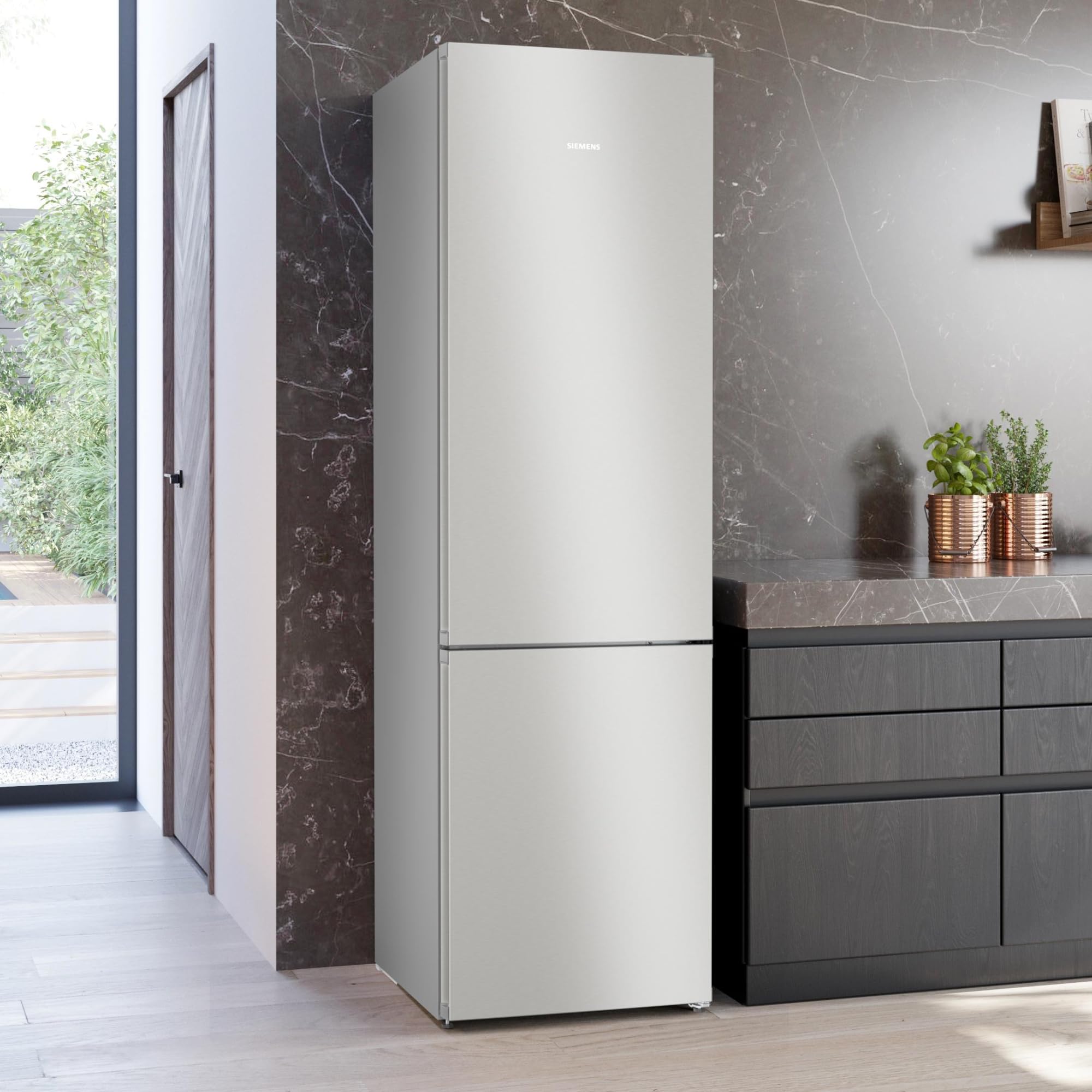 SIEMENS - Frigorífico combinado, iQ300, total noFrost, cajones hyperFresh, acero antihuellas, KG39NVIDG