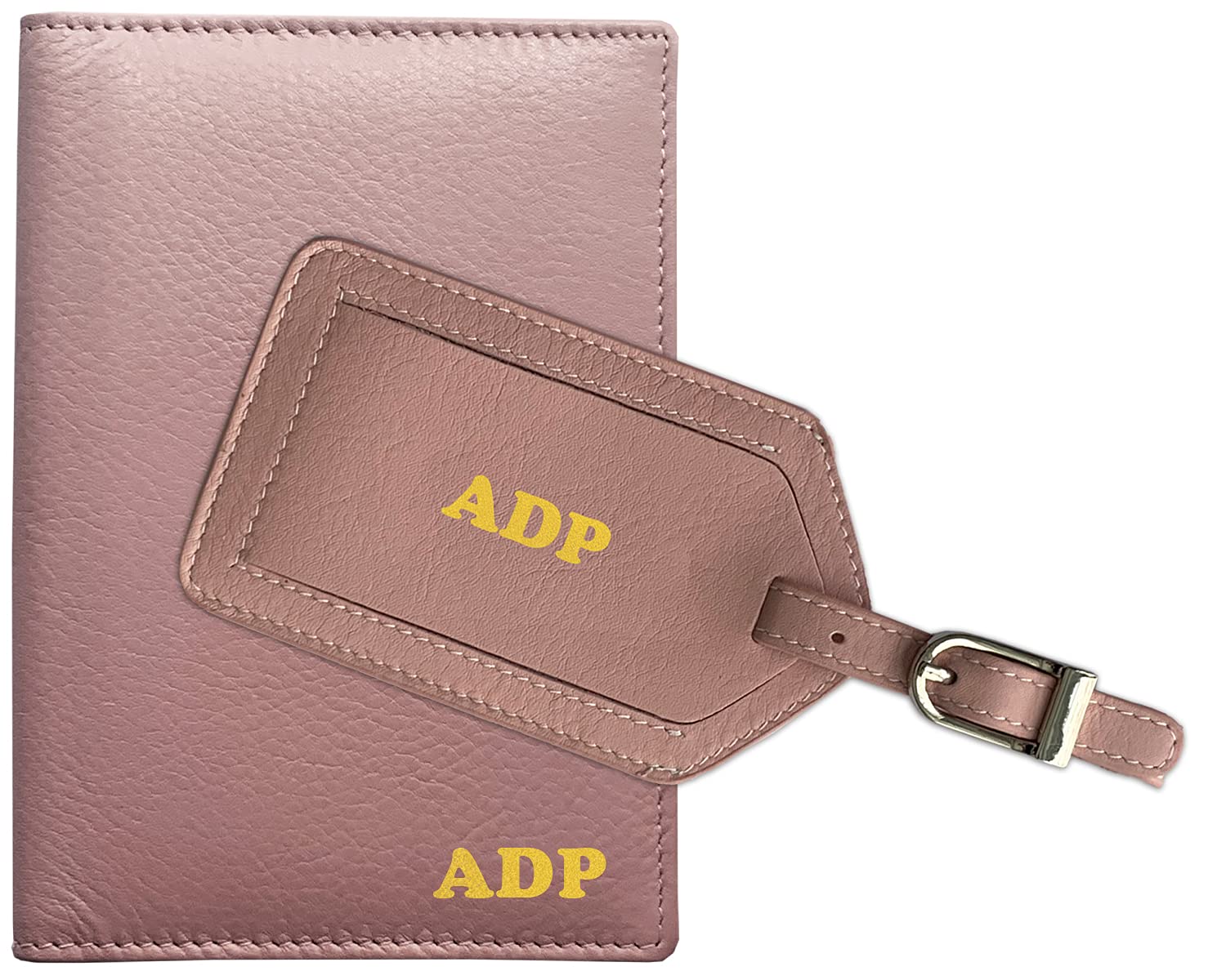 Personalized Monogrammed Blush Leather RFID Passport Wallet and Luggage Tag