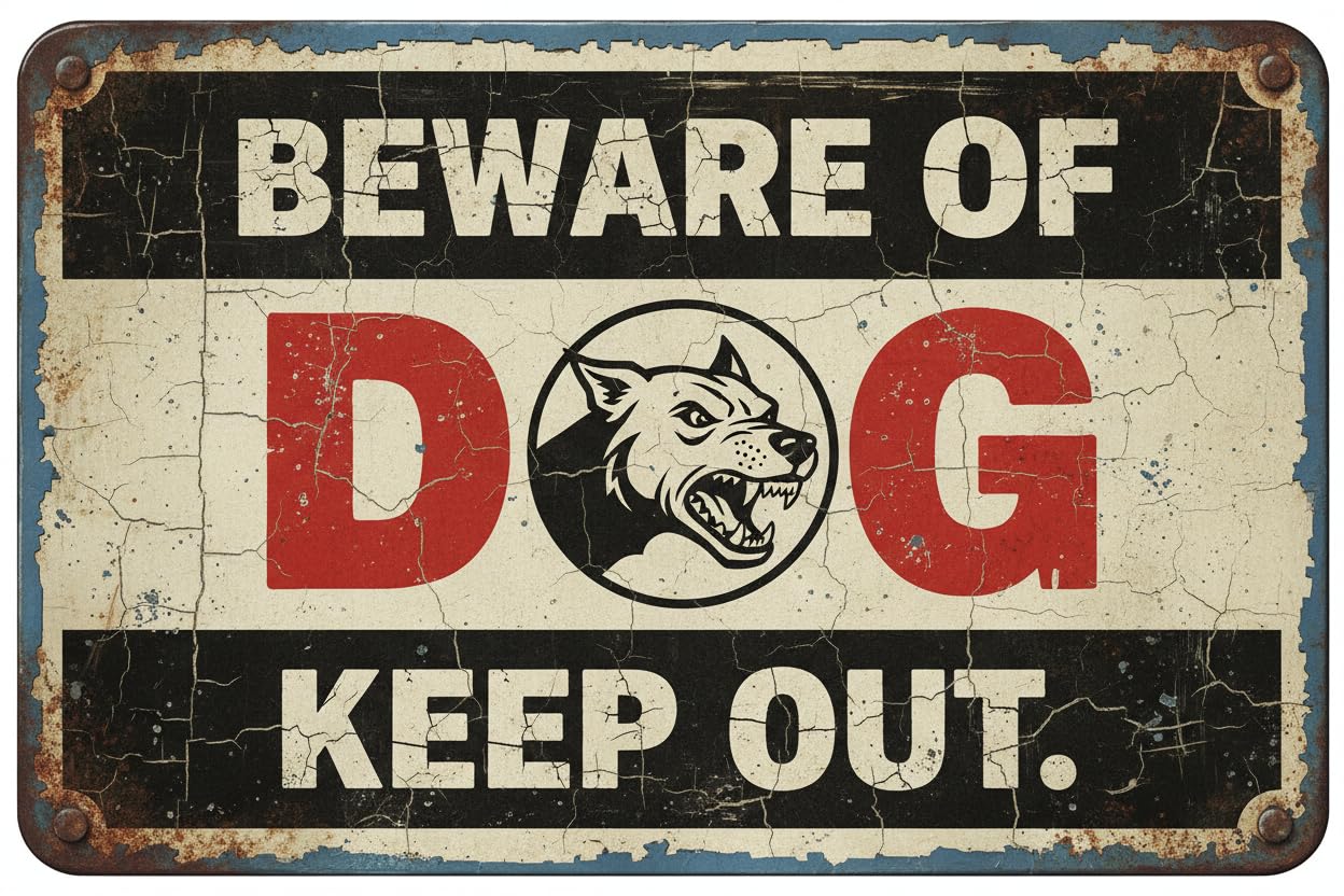 Vintage Metal Tin Sign Beware Of Dog Vinage Metal Signs Outdoor Trespassing Warning Sign Yard Fence Decor Aluminum 12X8 Inches Custom Private Property Signs Outdoor