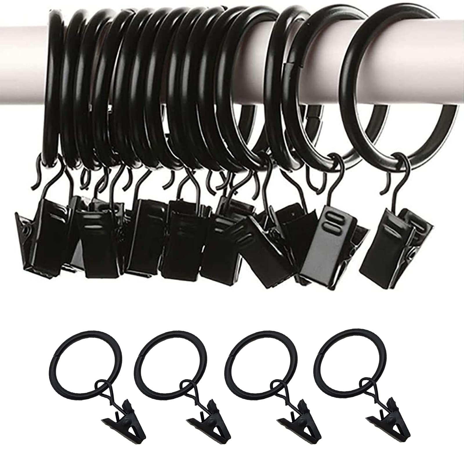 Oneroomone 40x Duschvorhang Clips Mit Ringen - Metallklammern Schwarz
