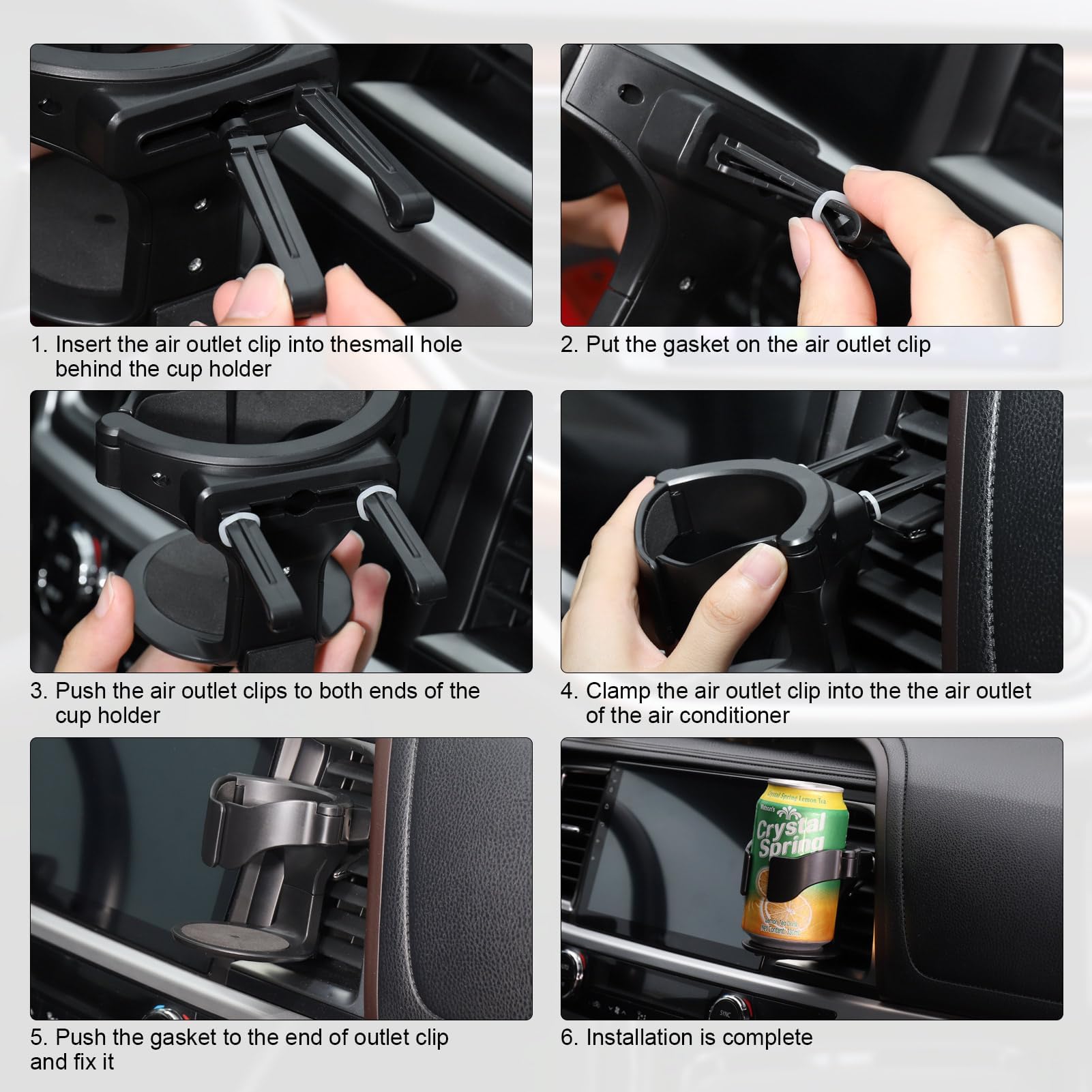Set 2 Portabevande Per Auto Regolabili – Con Clip Per Bocchetta D'Aria, Antiscivolo, Porta Tazze E Bottiglie, Colore Nero