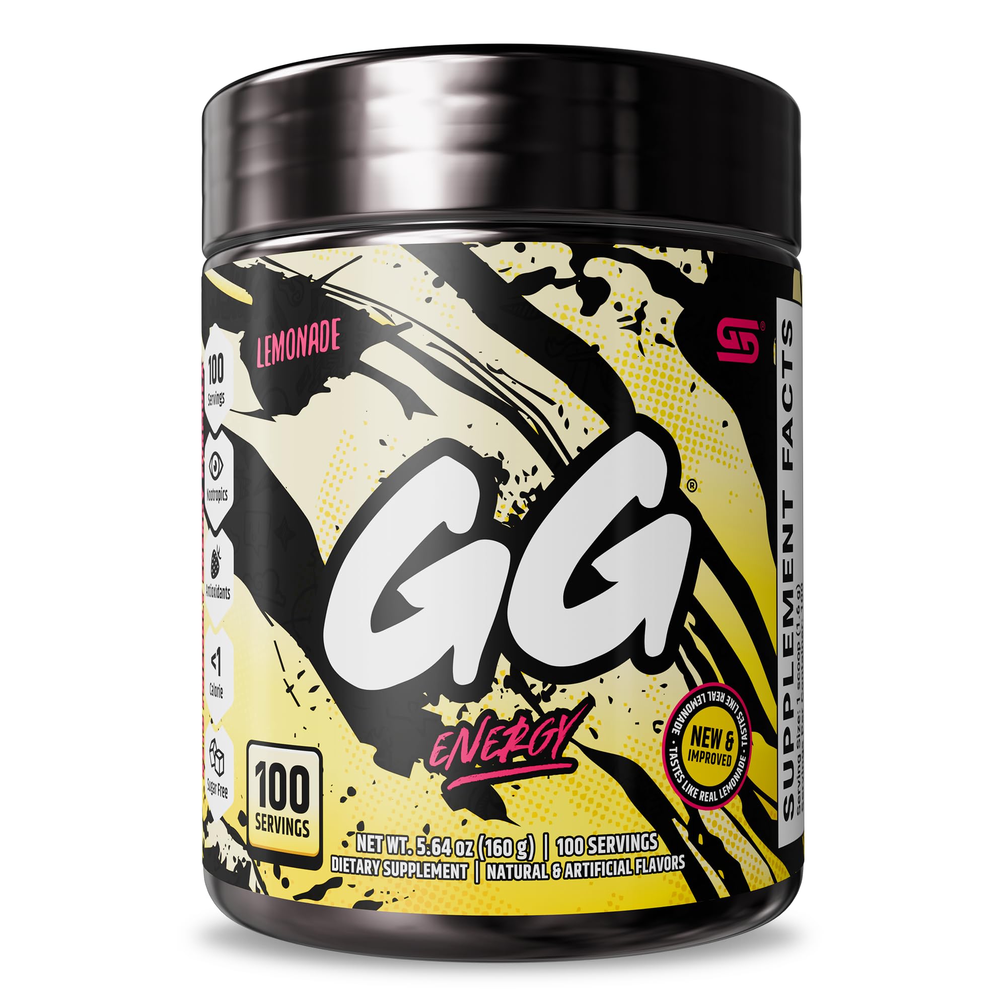 GG® Energy - Lemonade (100 Servings) - Keto Friendly Gaming Energy and Nootropic Blend, Sugar Free + Organic Caffeine + Vitamins, Powder Drink