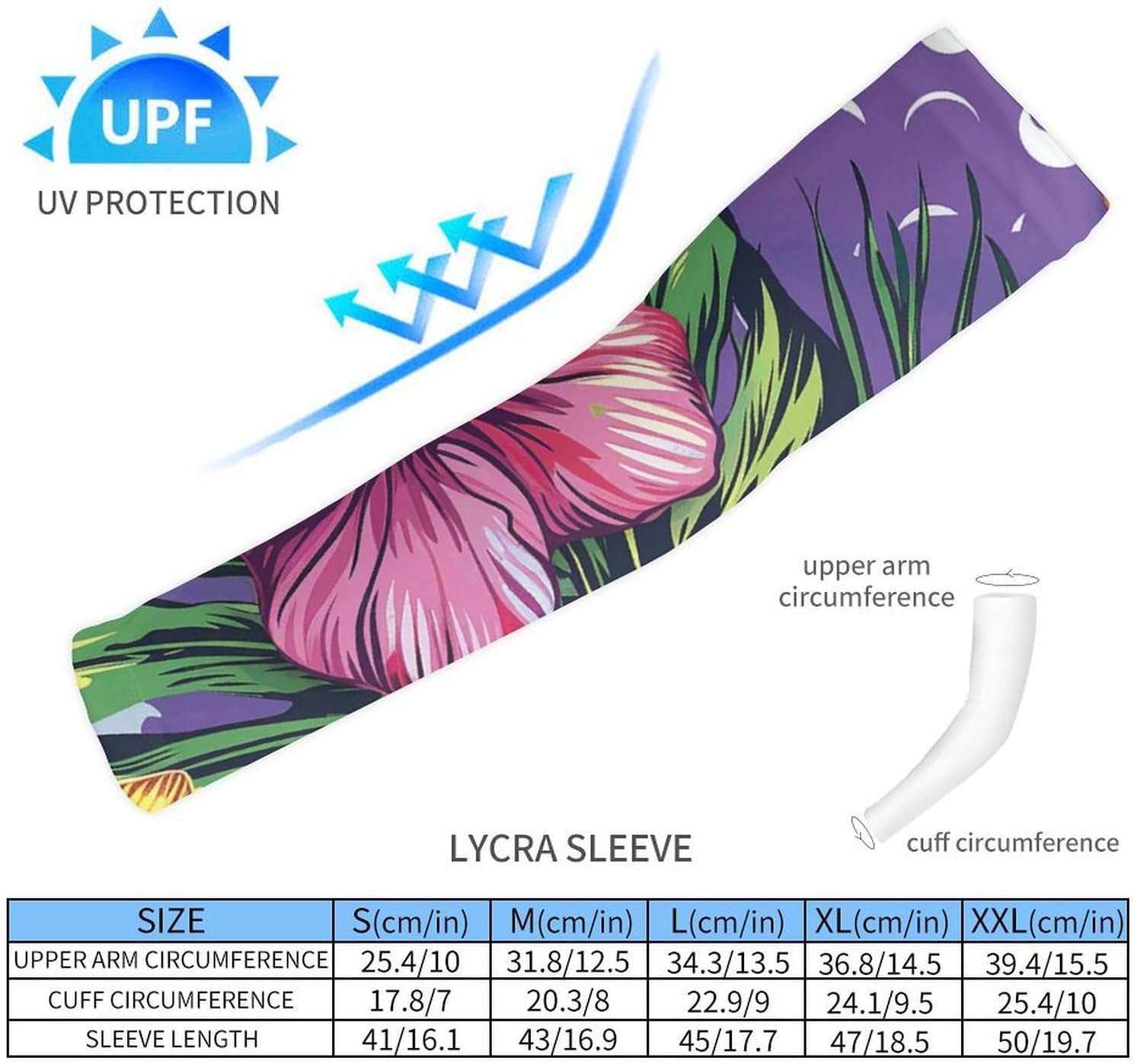 UV Sun Protection Cooling Arm Sleeves XX-Large (xx_l), Compression, Soft | Tropical Floral Pattern Arm Covers for Sport, Breathable, Tattoo Cover Up, Portable Arm Brace for Women Men
